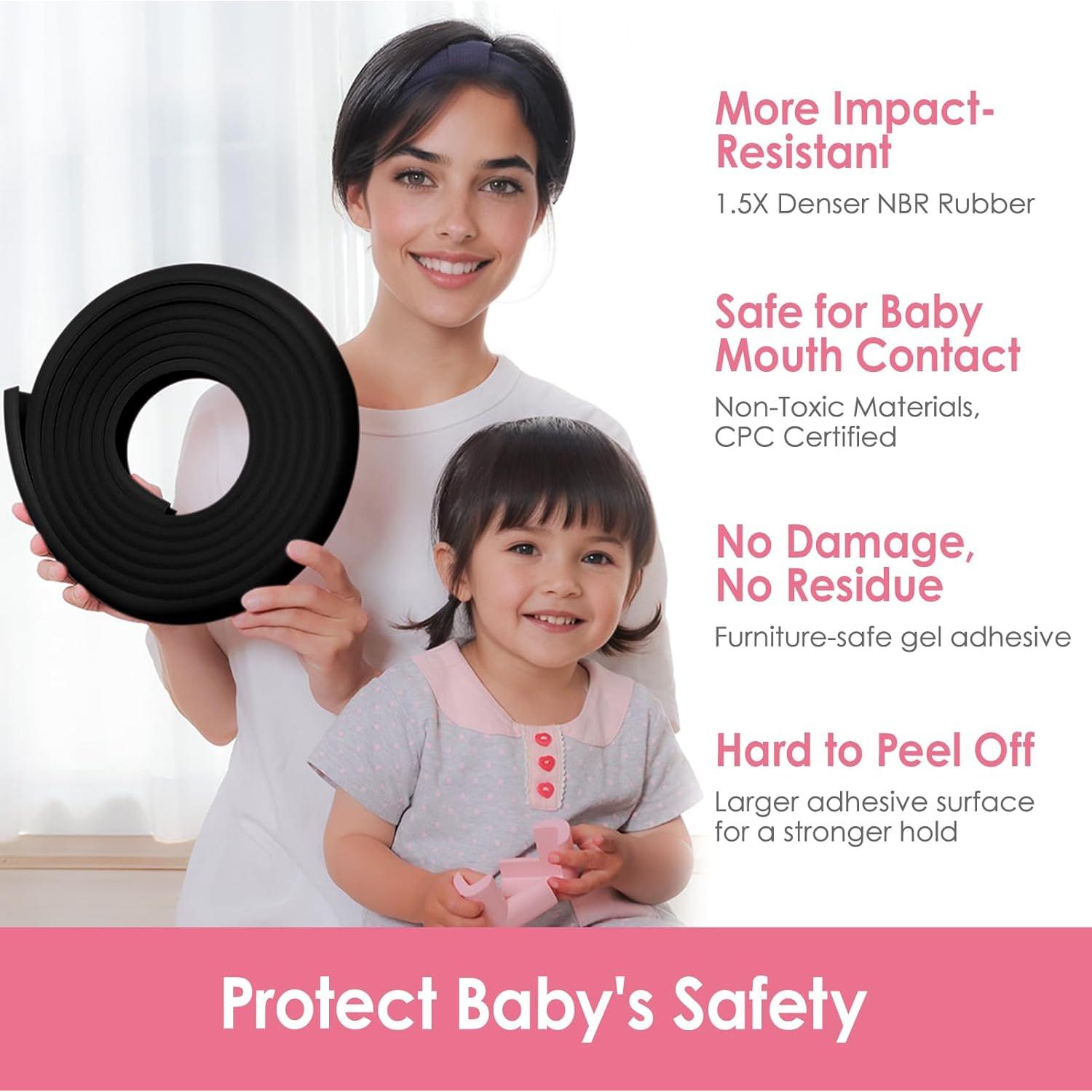 Protectores de Esquinas y Bordes para Bebés Kerätä, 5.03m + 8 Esquinas, Goma Suave, Negro