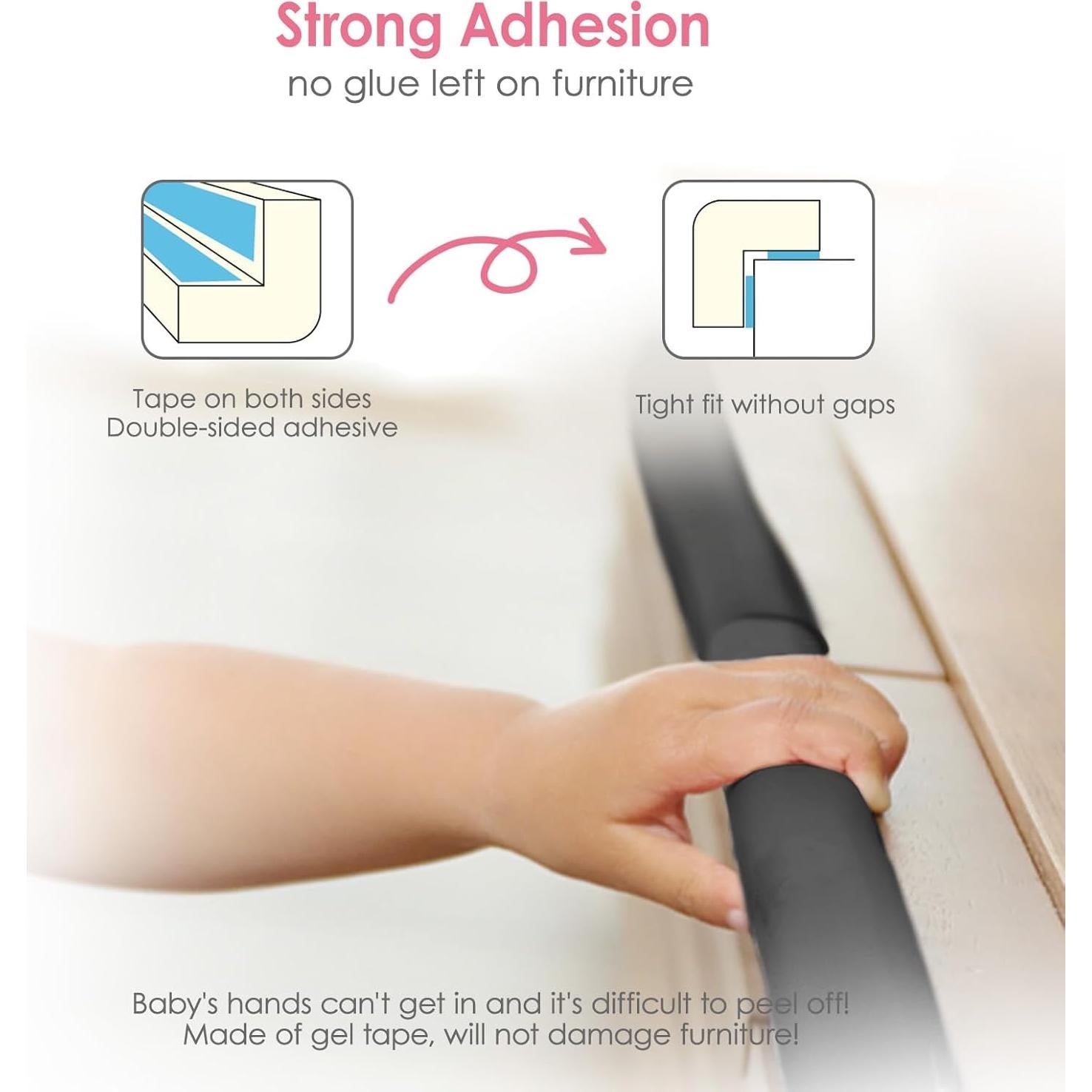 Protectores de Esquinas y Bordes para Bebés Kerätä, 5.03m + 8 Esquinas, Goma Suave, Negro