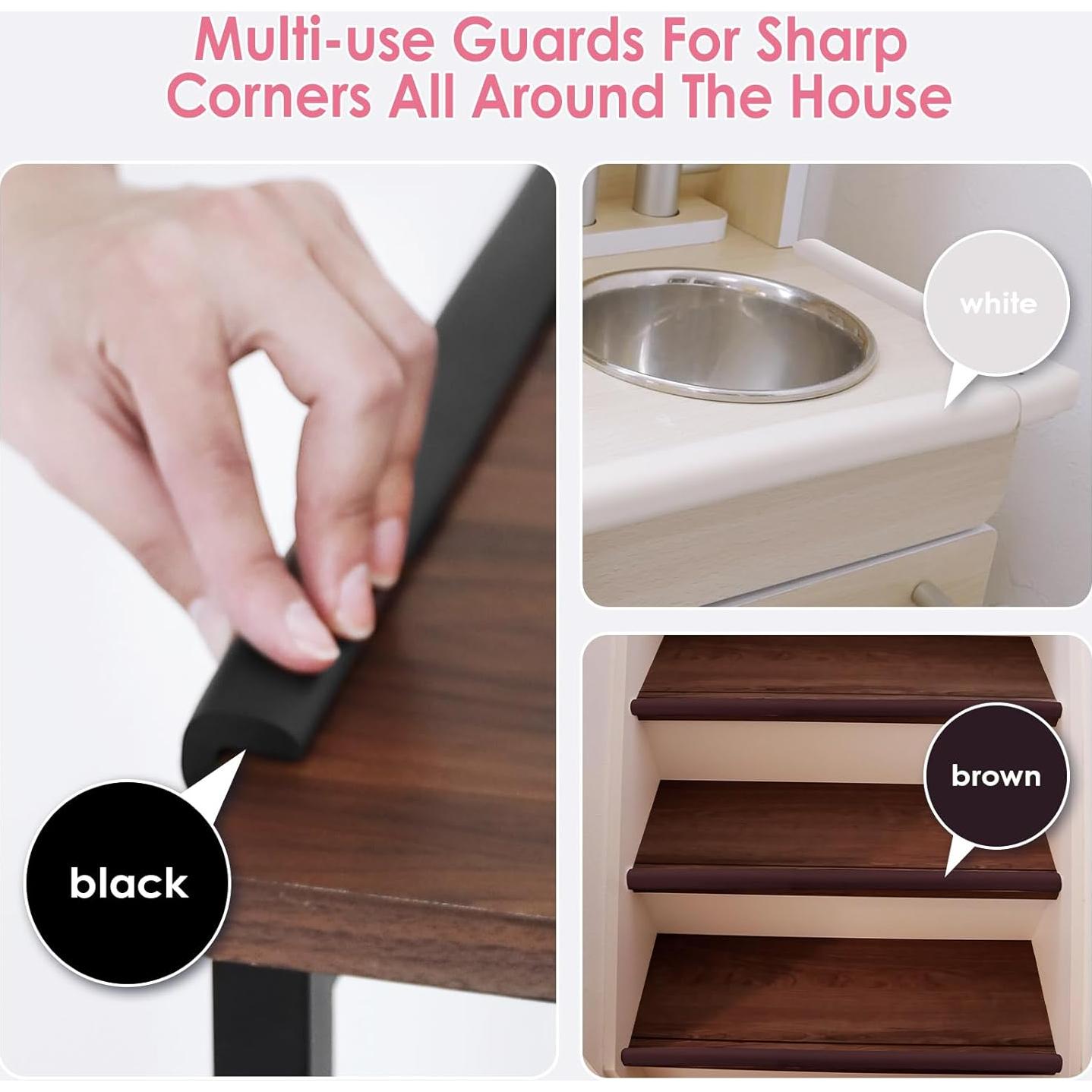 Protectores de Esquinas y Bordes para Bebés Kerätä, 5.03m + 8 Esquinas, Goma Suave, Negro