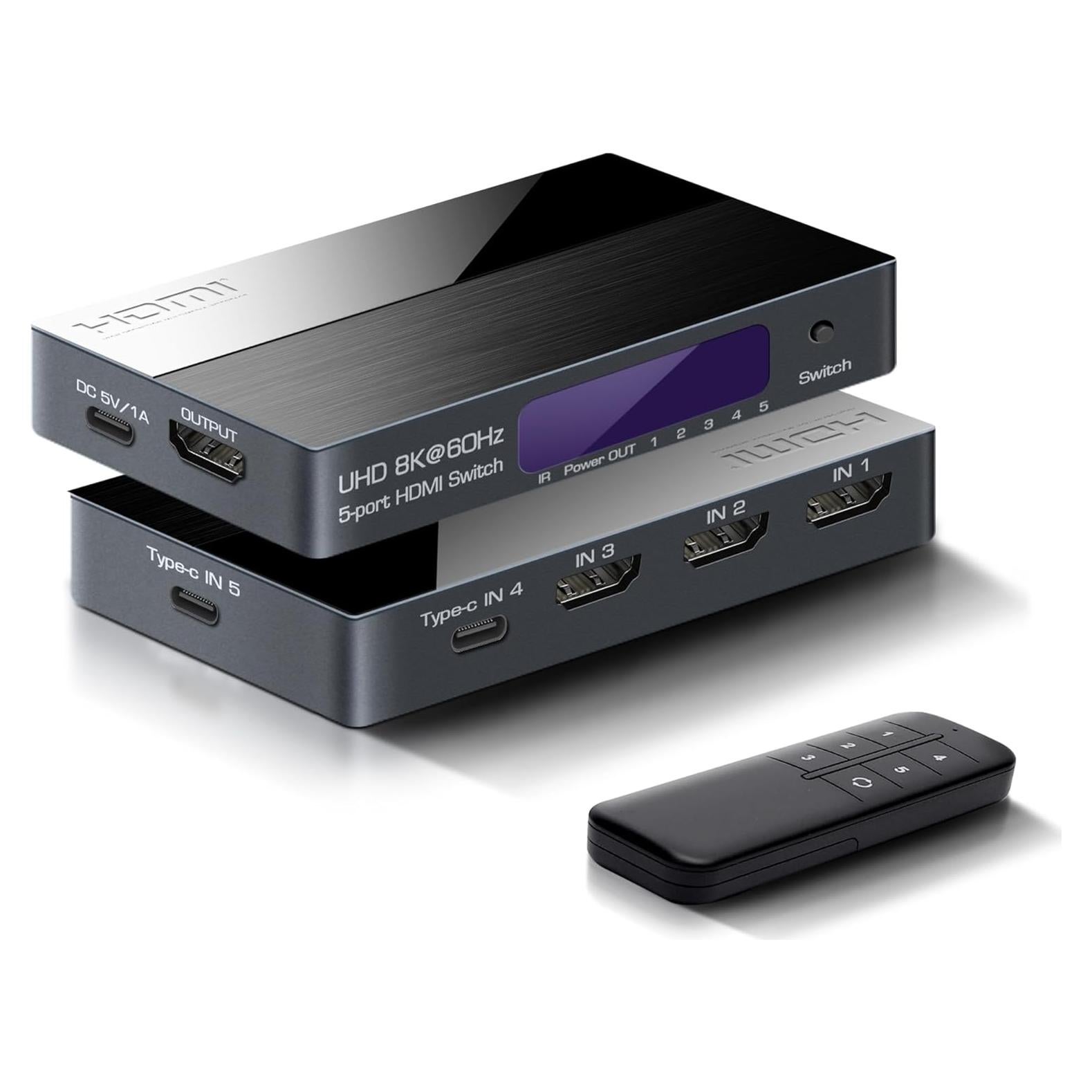 Conmutador HDMI 8K 5x1 FERRISA con USB-C y Control Remoto