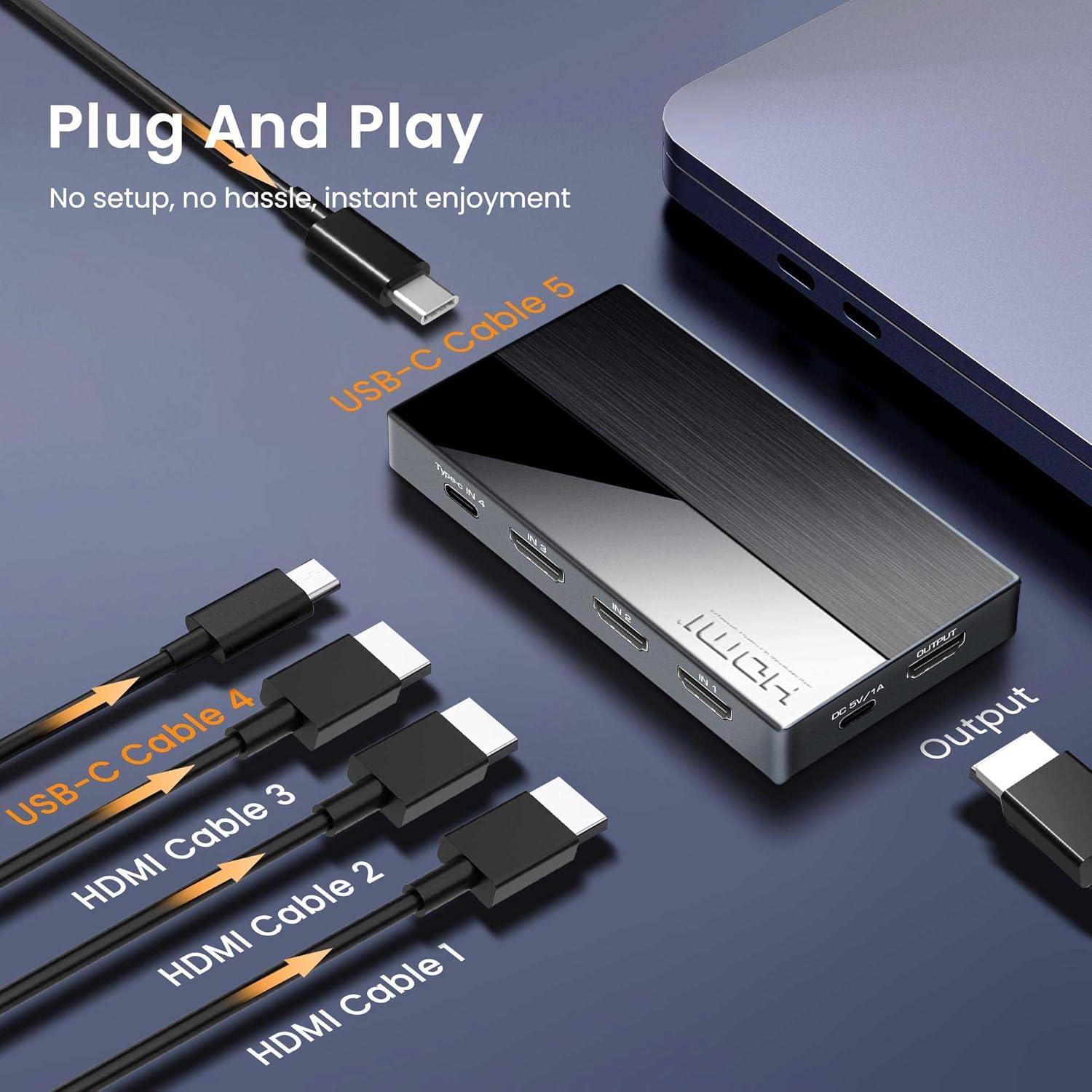 Conmutador HDMI 8K 5x1 FERRISA con USB-C y Control Remoto