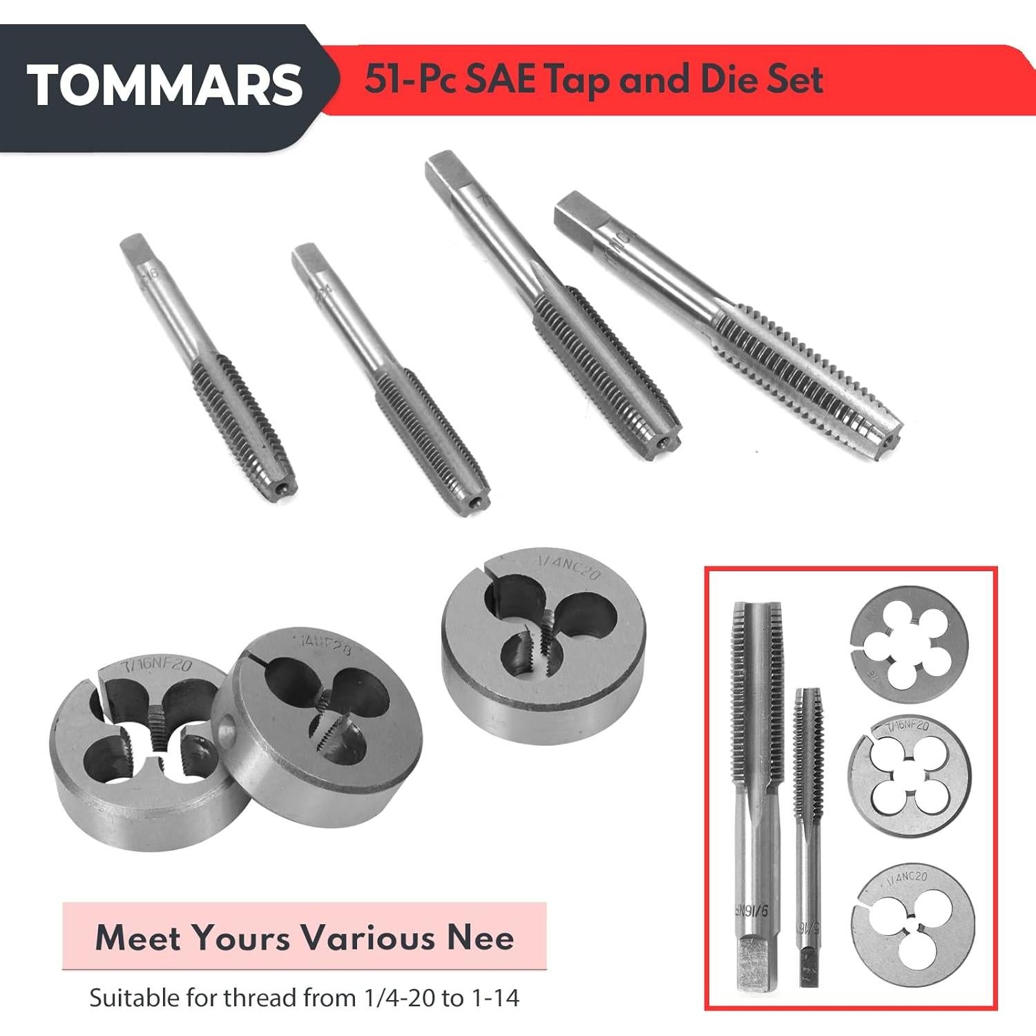 Juego de Machos y Matrices TOMMARS 51 Piezas 1/4-20 a 1-14