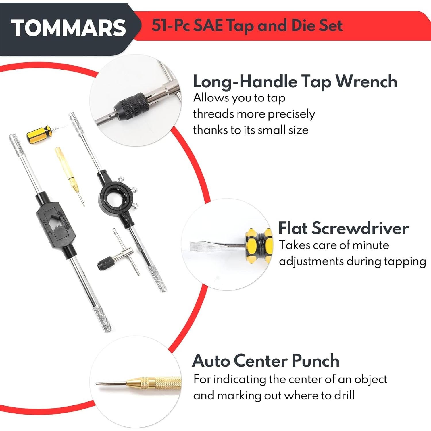 Juego de Machos y Matrices TOMMARS 51 Piezas 1/4-20 a 1-14