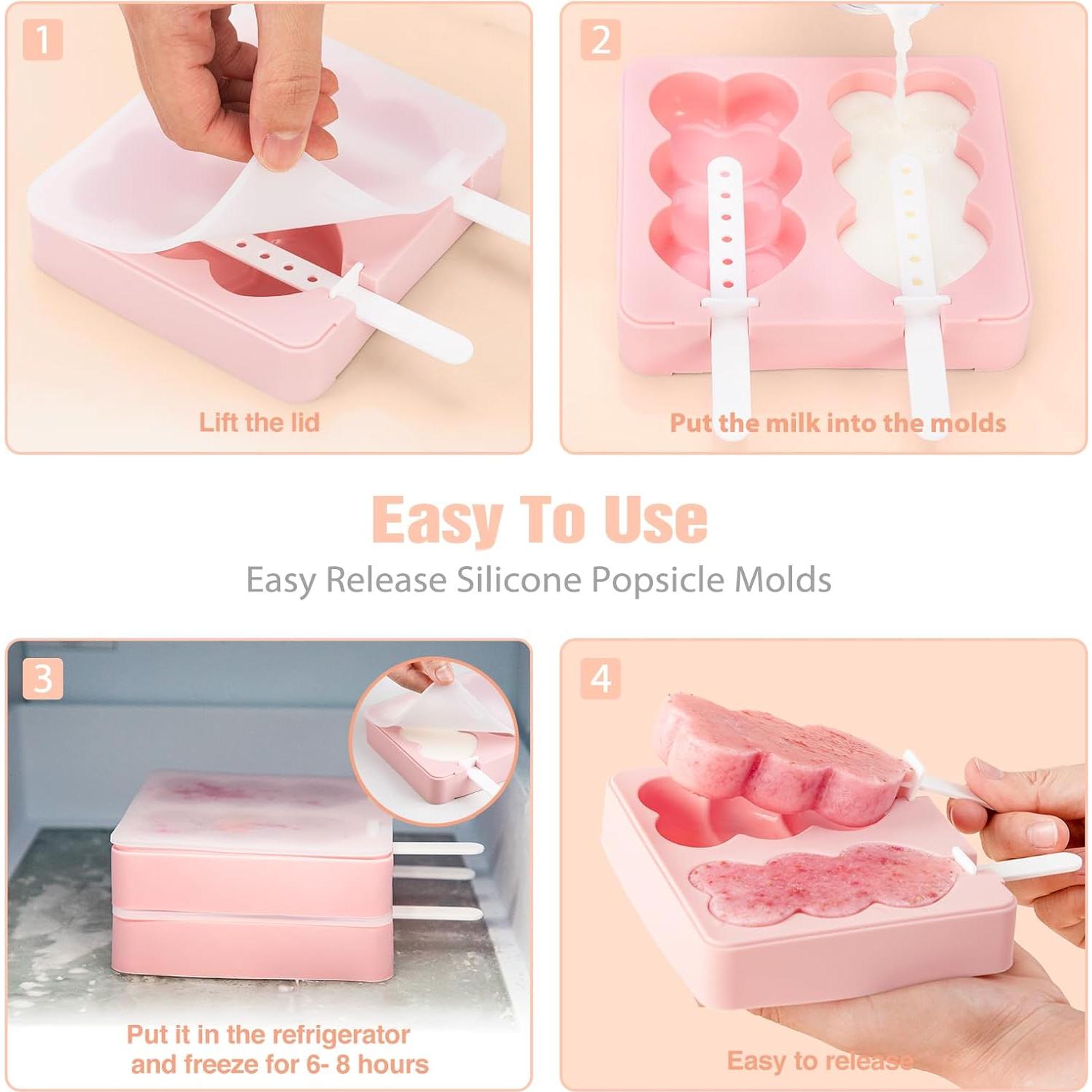 Moldes de Paletas de Silicona CUISITOOL Rosa - 4 Piezas Reutilizables