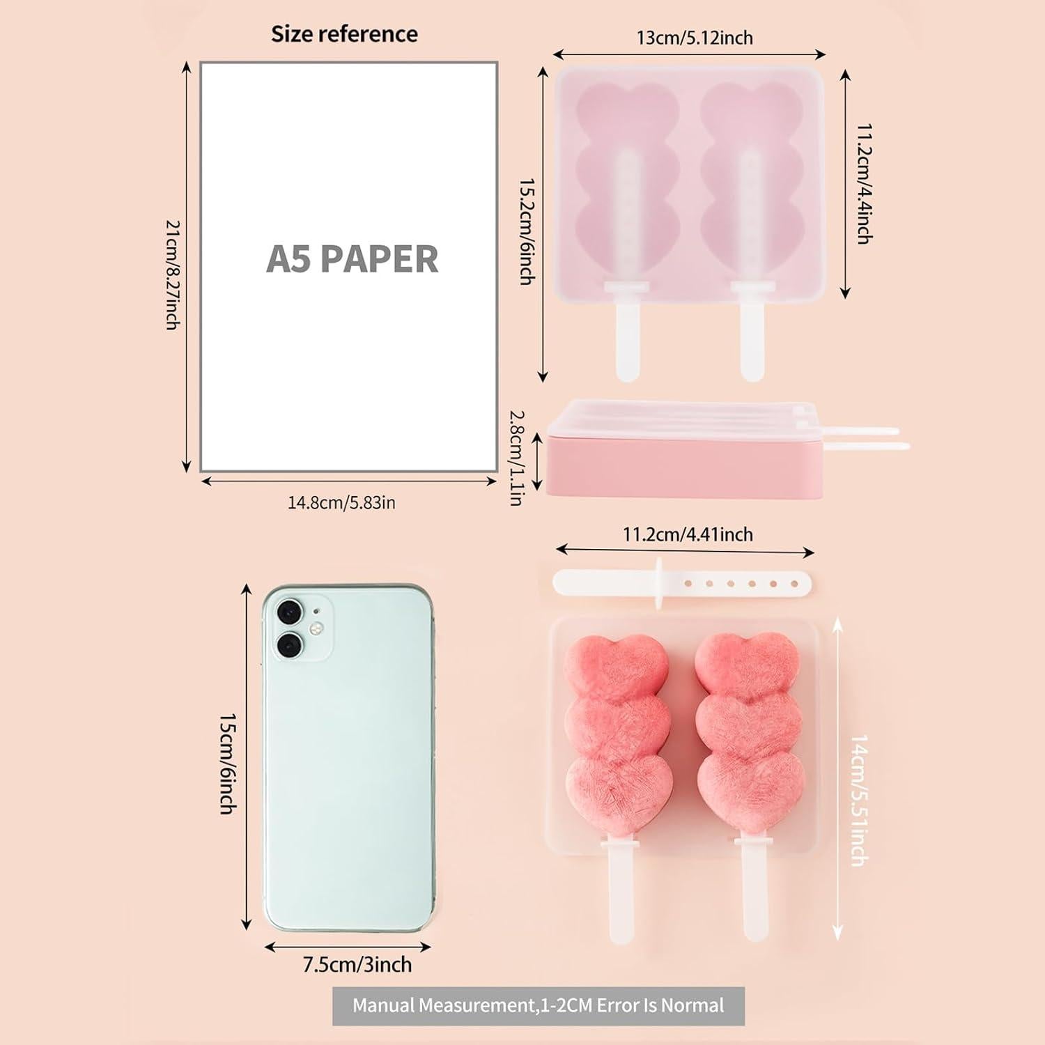 Moldes de Paletas de Silicona CUISITOOL Rosa - 4 Piezas Reutilizables