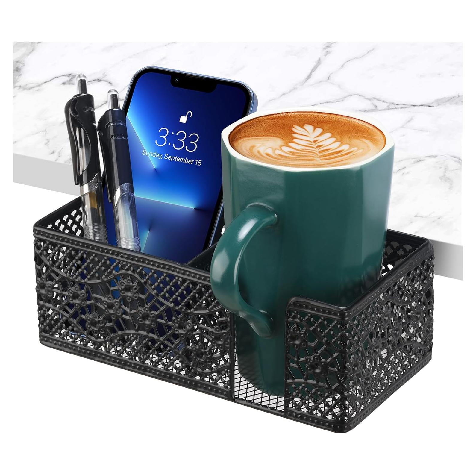 Organizador de Escritorio Aurynns Negro con Soporte para Taza y Lápices