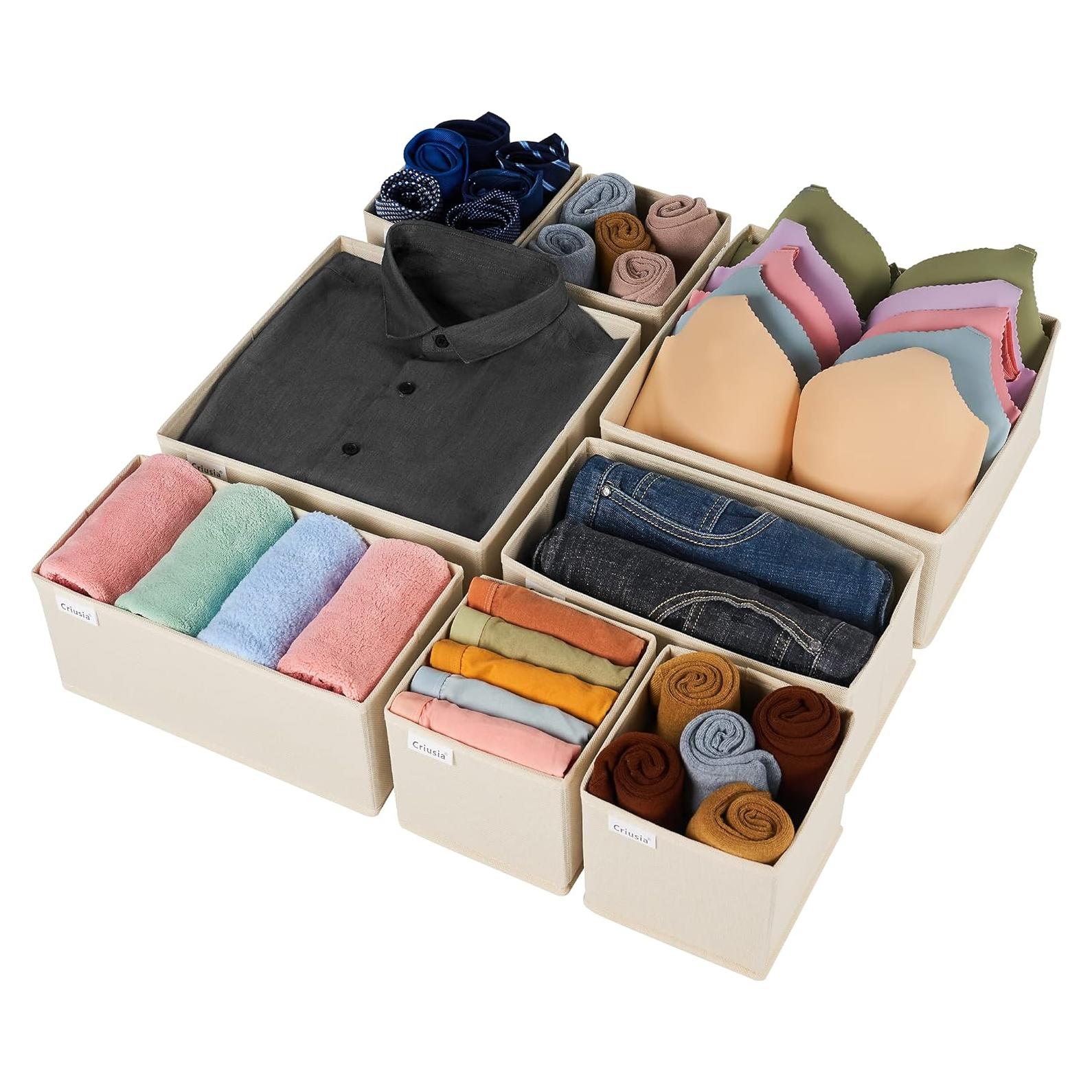 Organizador de Cajones Criusia 8 Piezas Beige Tela Plegable