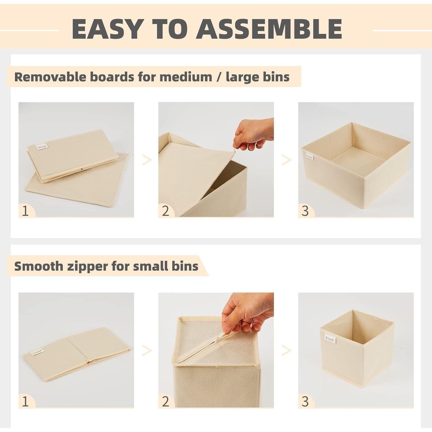 Organizador de Cajones Criusia 8 Piezas Beige Tela Plegable