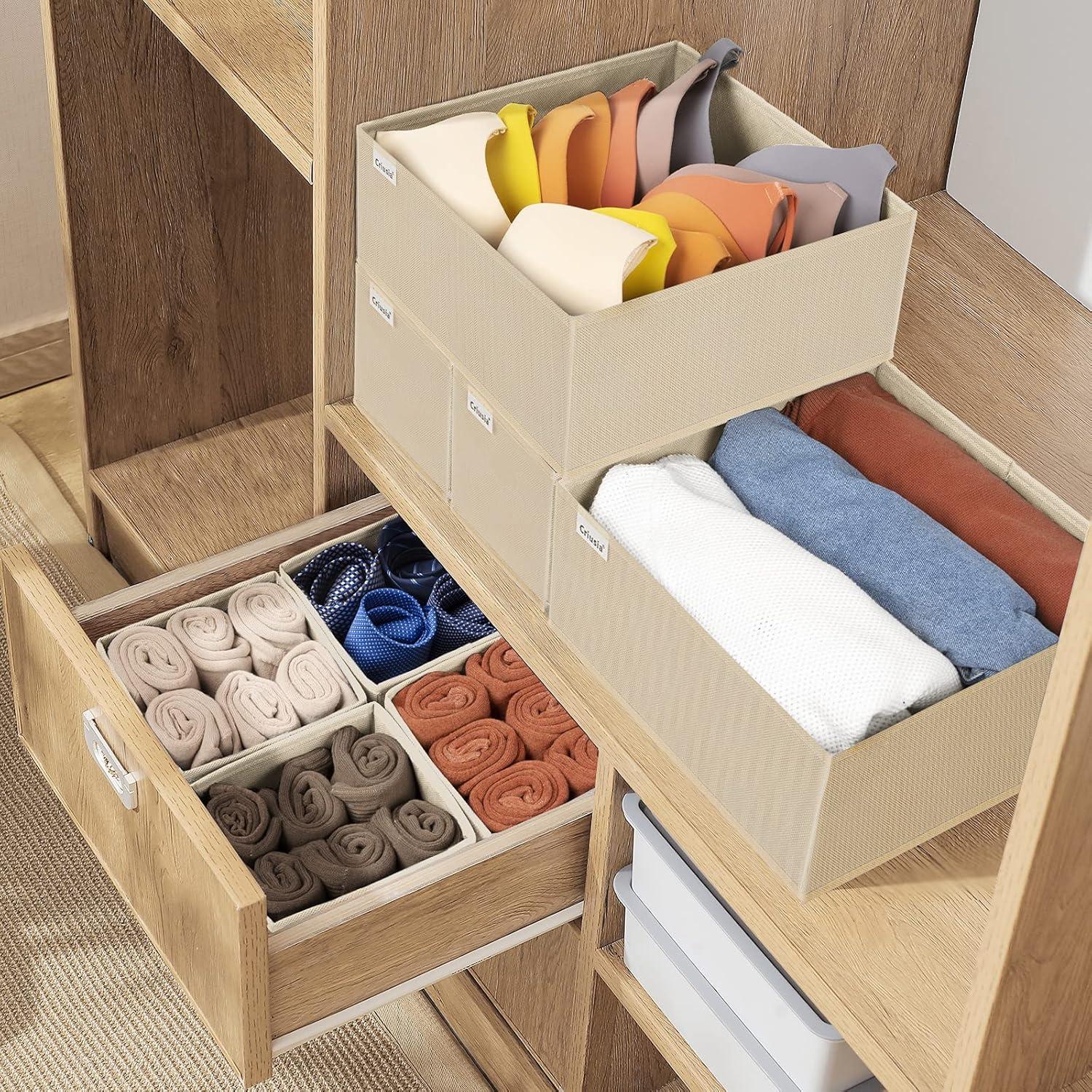 Organizador de Cajones Criusia 8 Piezas Beige Tela Plegable