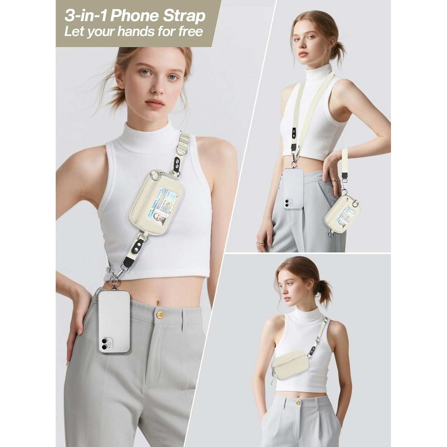 Correa Cruzada para Teléfono Tiostep con Cartera RFID Beige