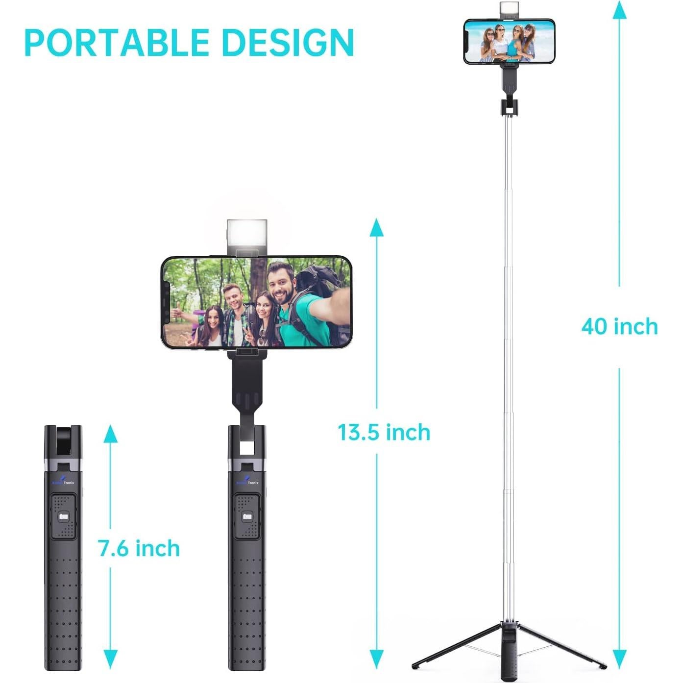 Palo de Selfie Trípode Ambertronix 40" con Luz LED y Control Remoto