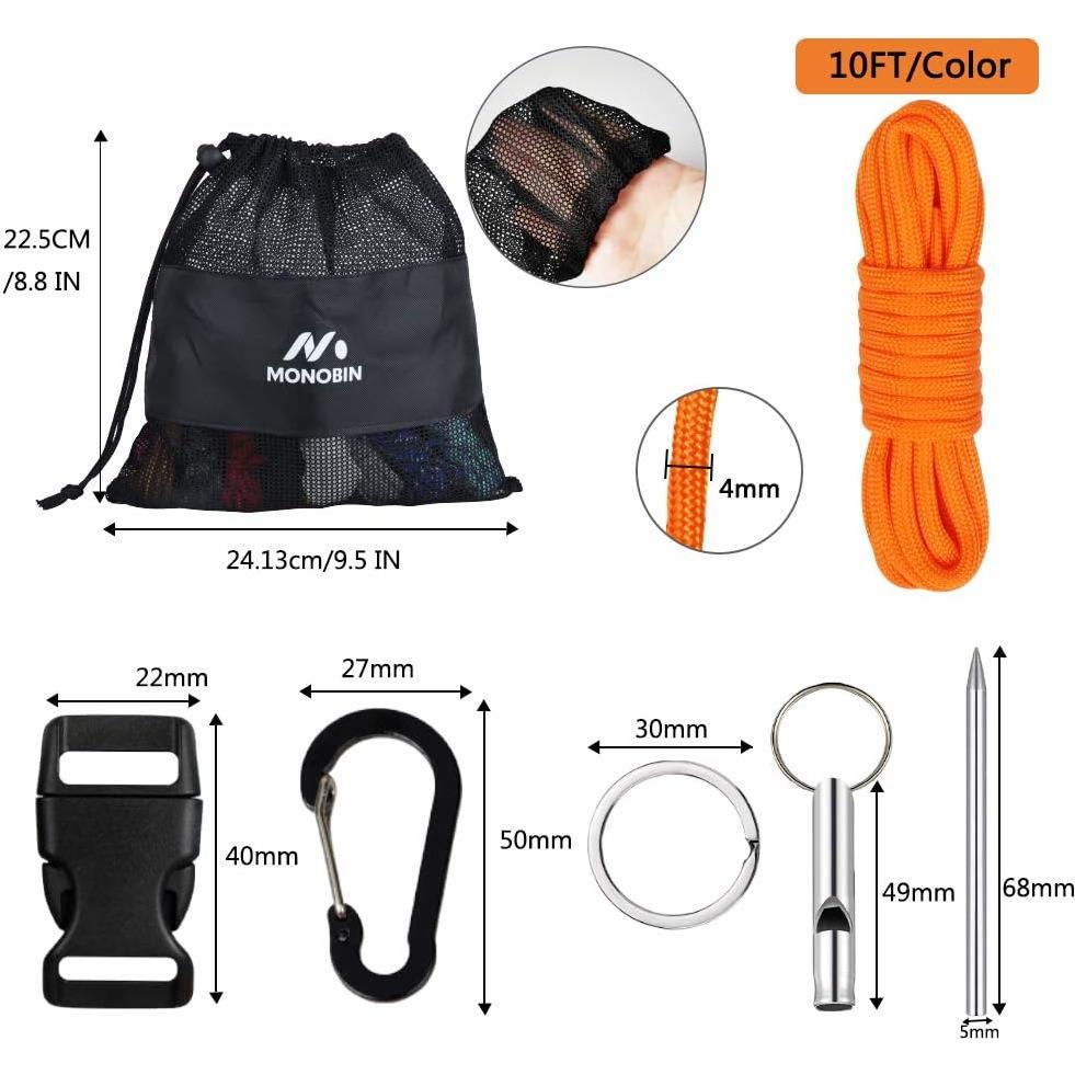 Kit de Paracord MONOBIN 30 Colores 3.05m - Manualidades y Supervivencia