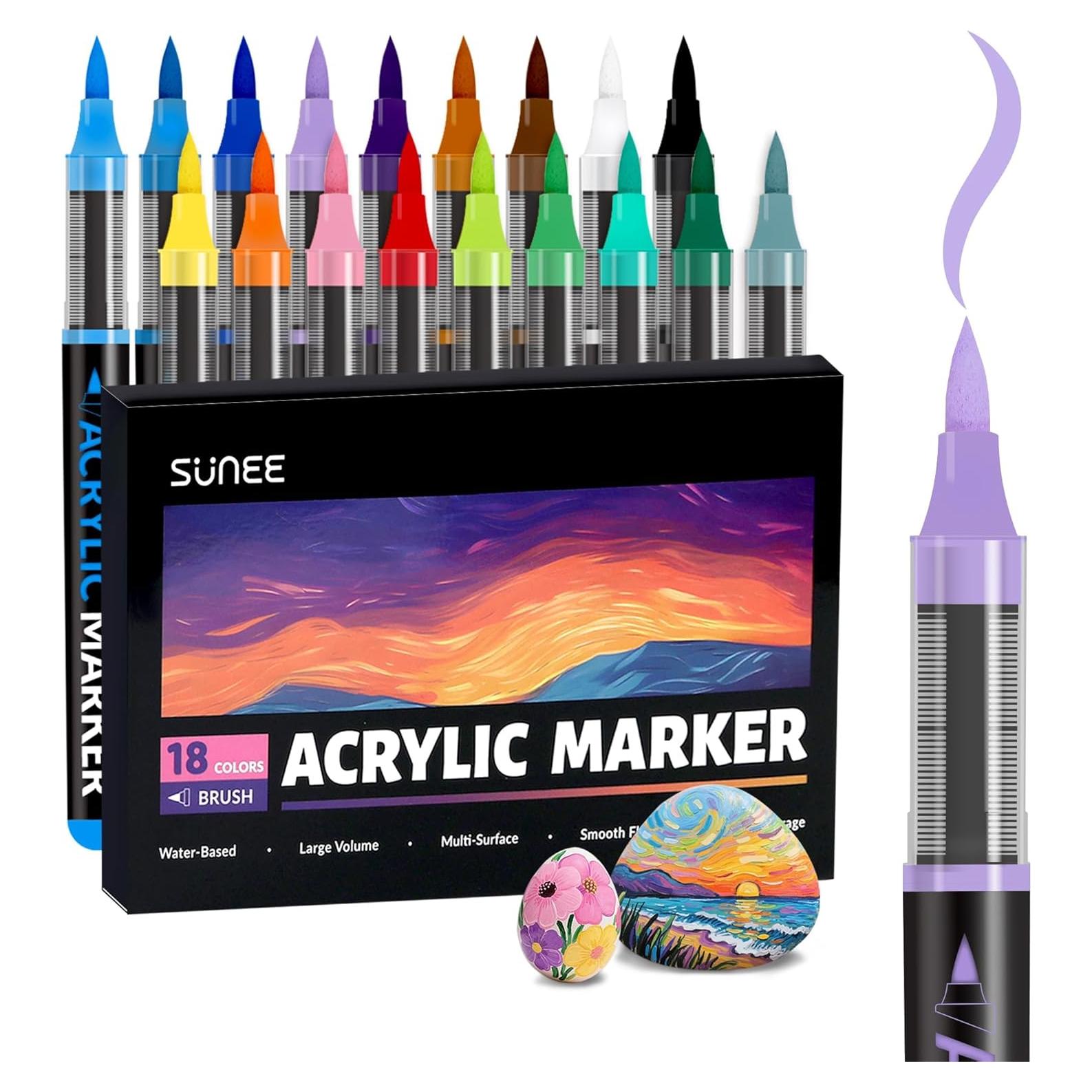 Marcadores de Pintura Acrílica SUNEE 18 Colores Punta de Pincel