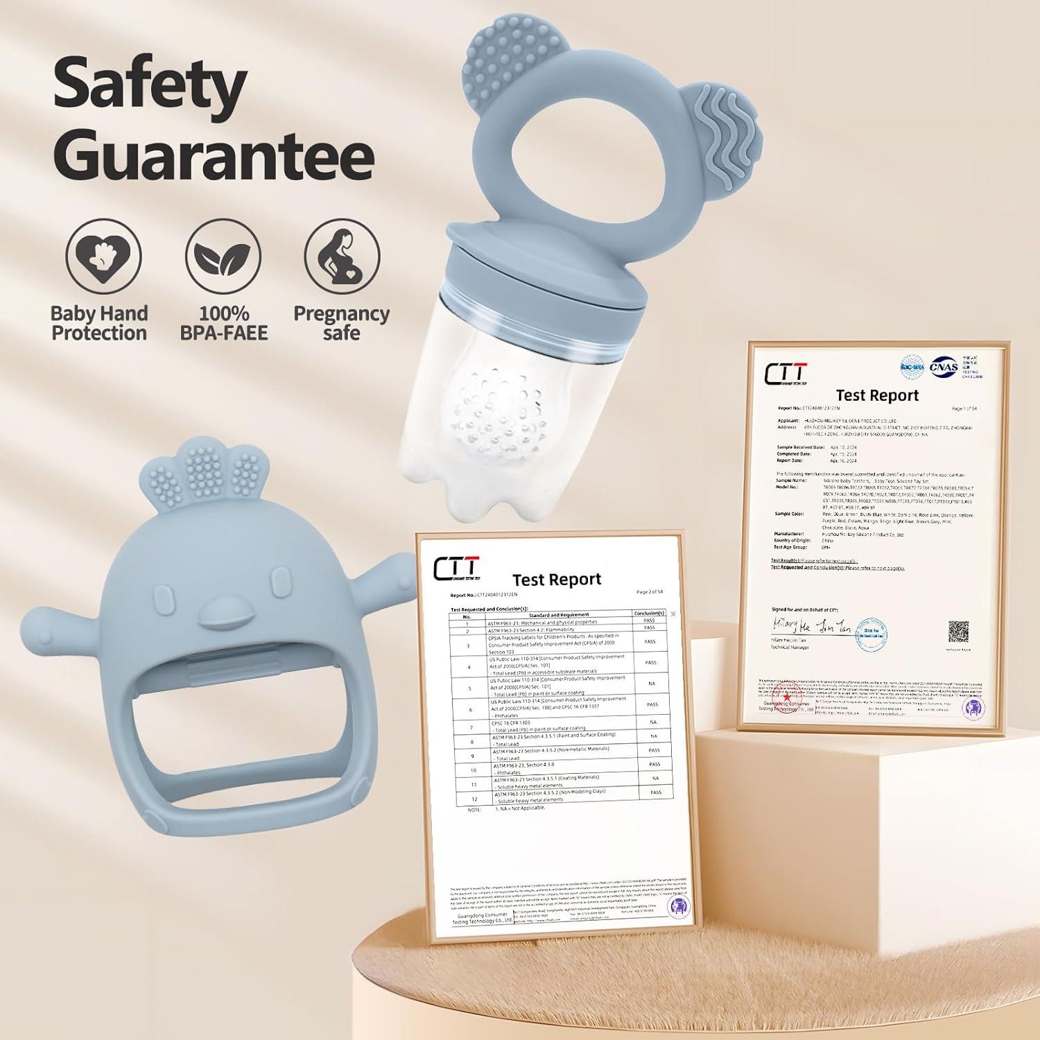 Alimentador de Silicona para Bebés + Mordedor 6M+ Azul