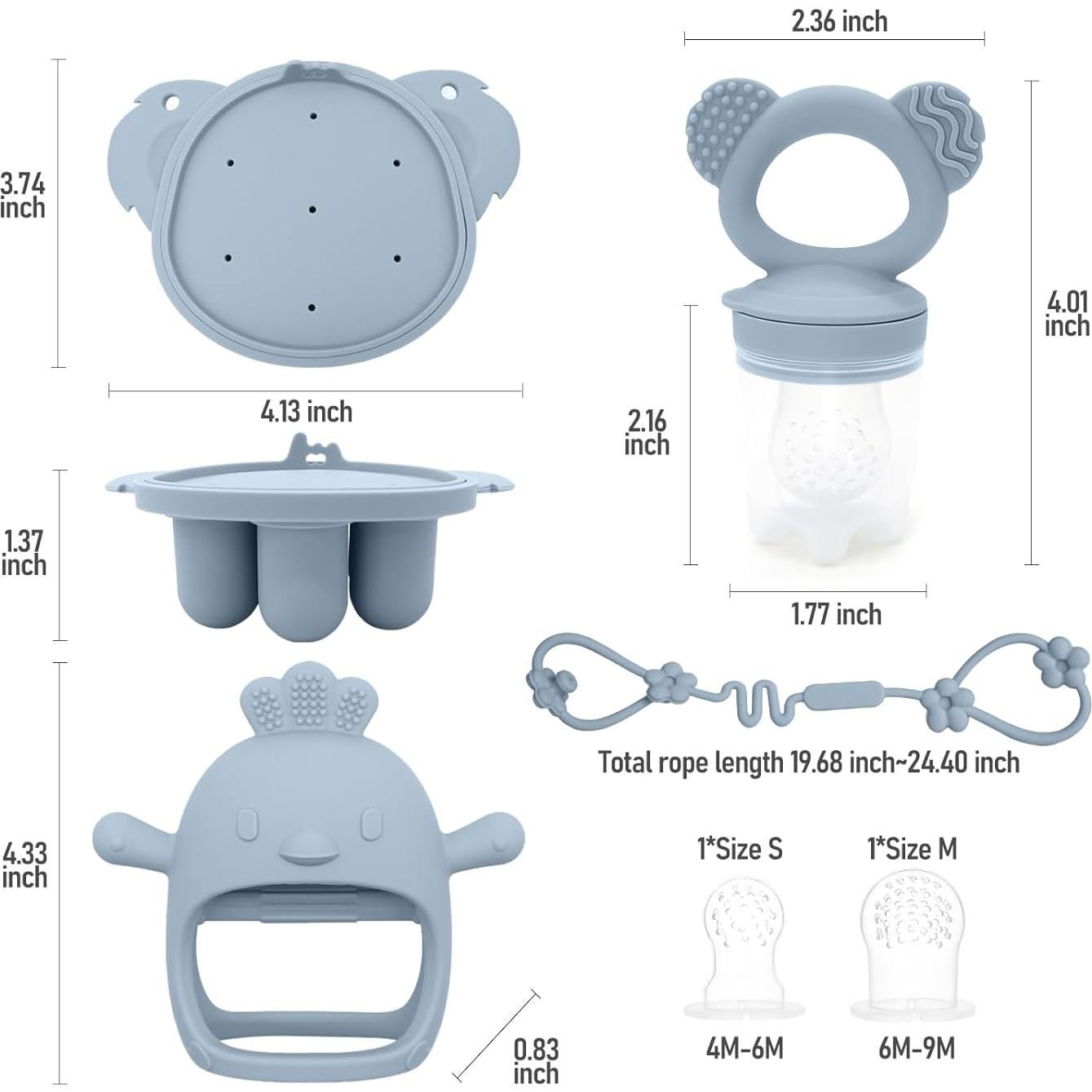 Alimentador de Silicona para Bebés + Mordedor 6M+ Azul