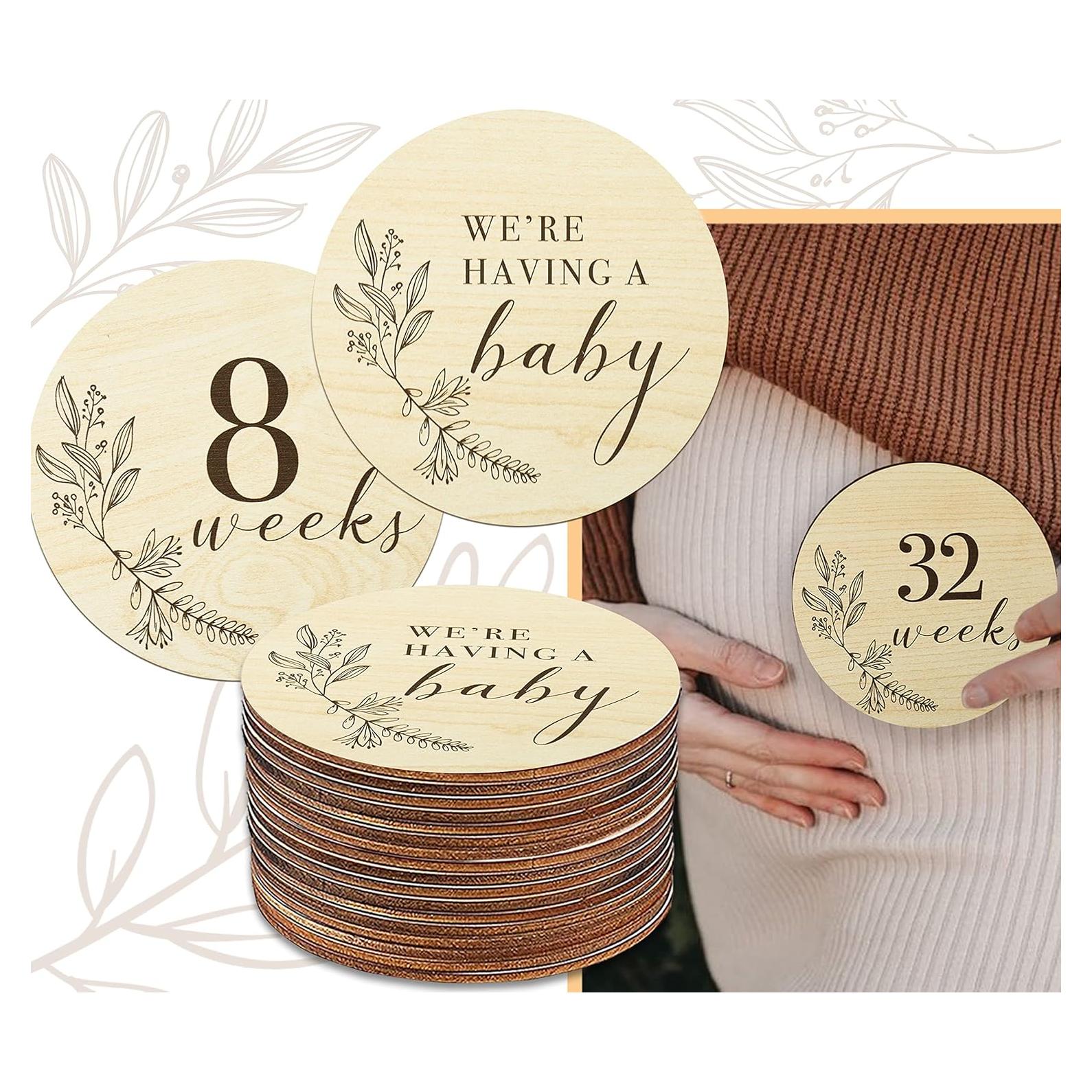 Discos de Hitos de Embarazo EnjoyMyDesign - 17 Tarjetas de Madera