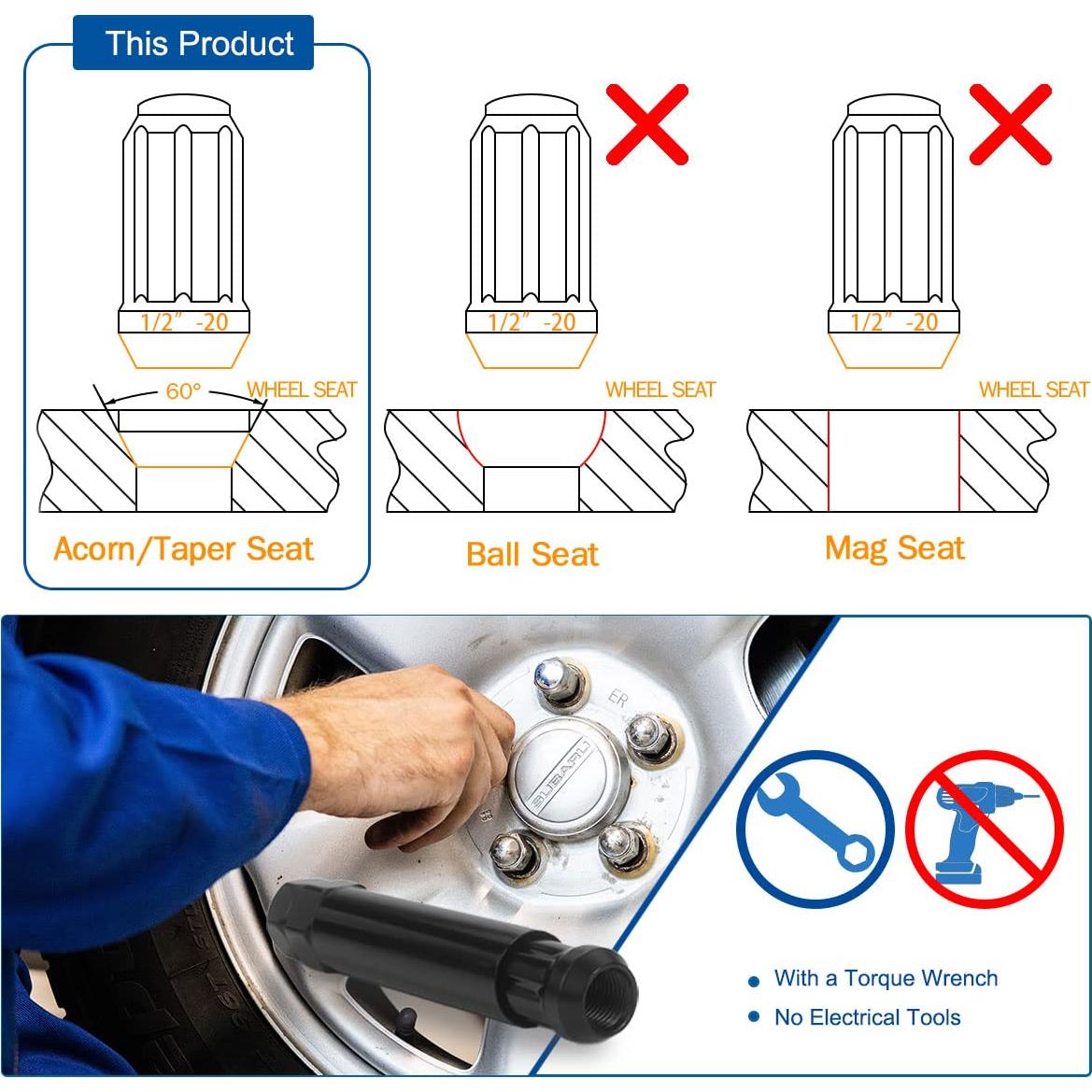 Tuercas de Llantas GAsupply Negras 1/2-20 35mm 6 Puntas Tuner