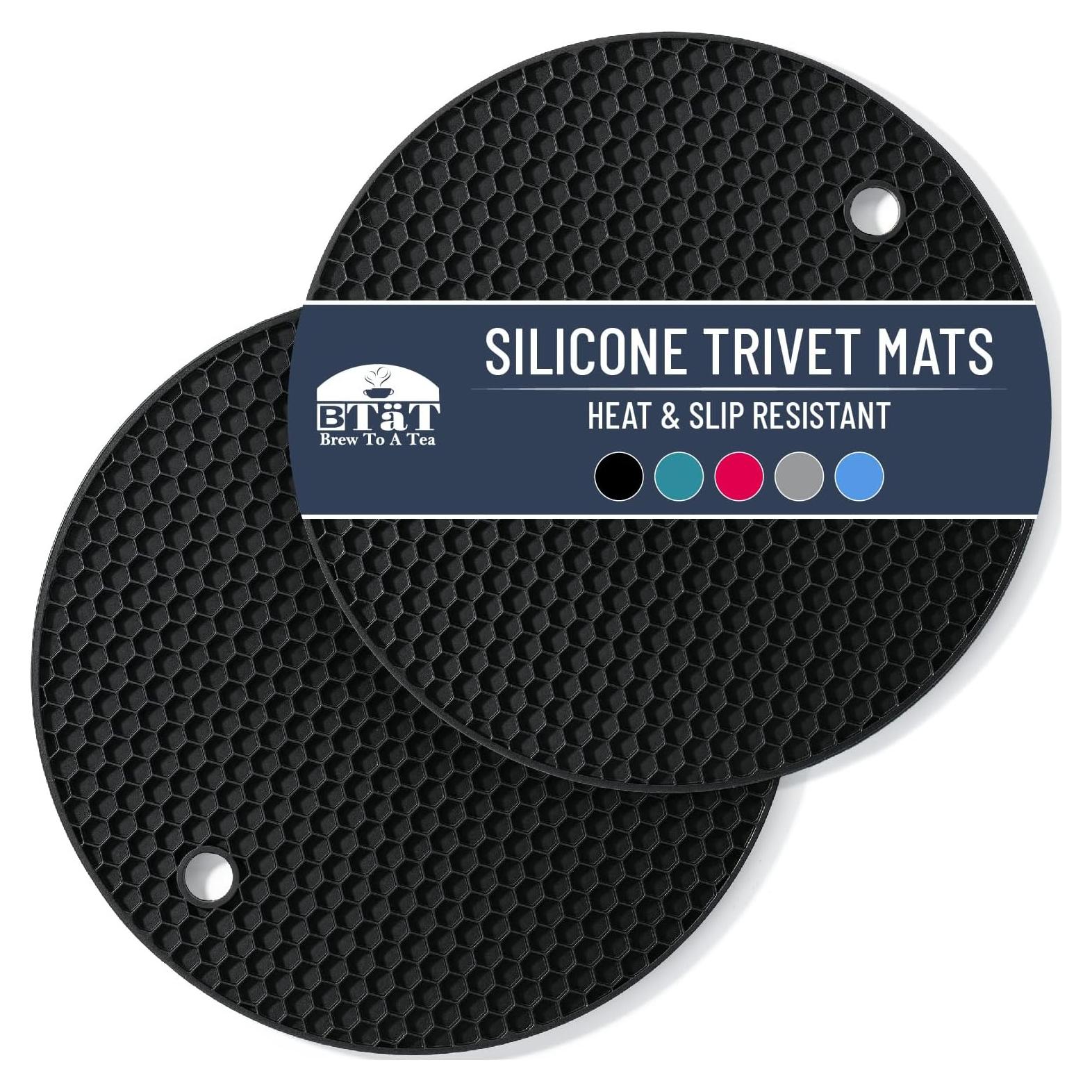 Tapetes de Silicona BTaT para Trivets - 2 Piezas Redondas Negros