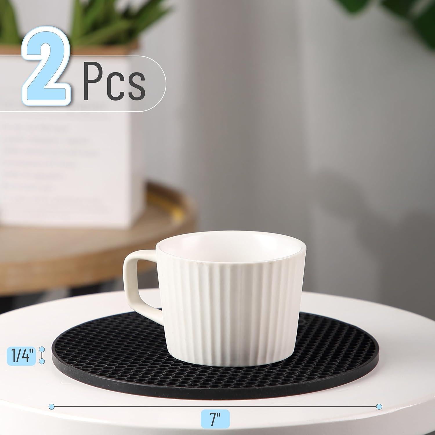 Tapetes de Silicona BTaT para Trivets - 2 Piezas Redondas Negros