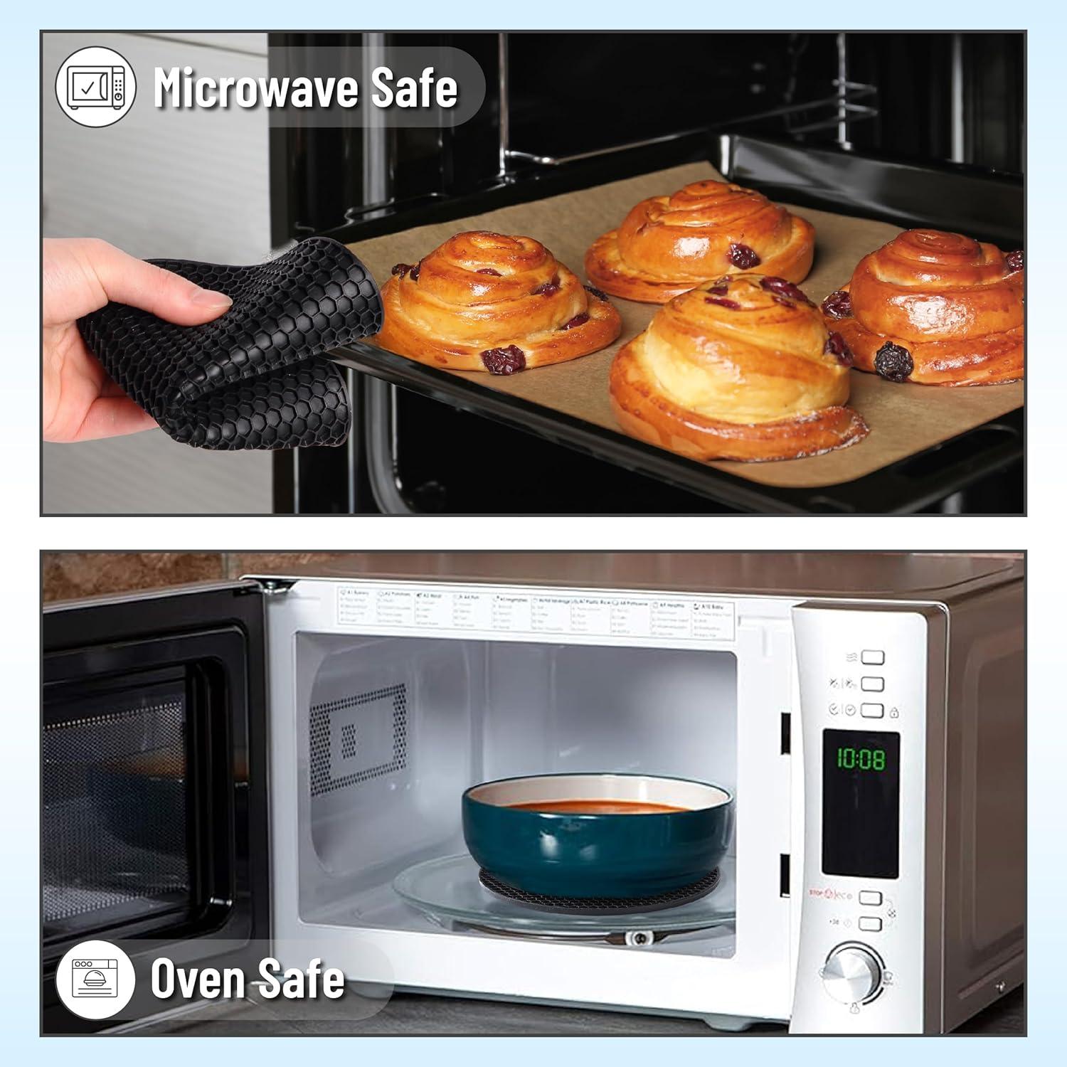 Tapetes de Silicona BTaT para Trivets - 2 Piezas Redondas Negros