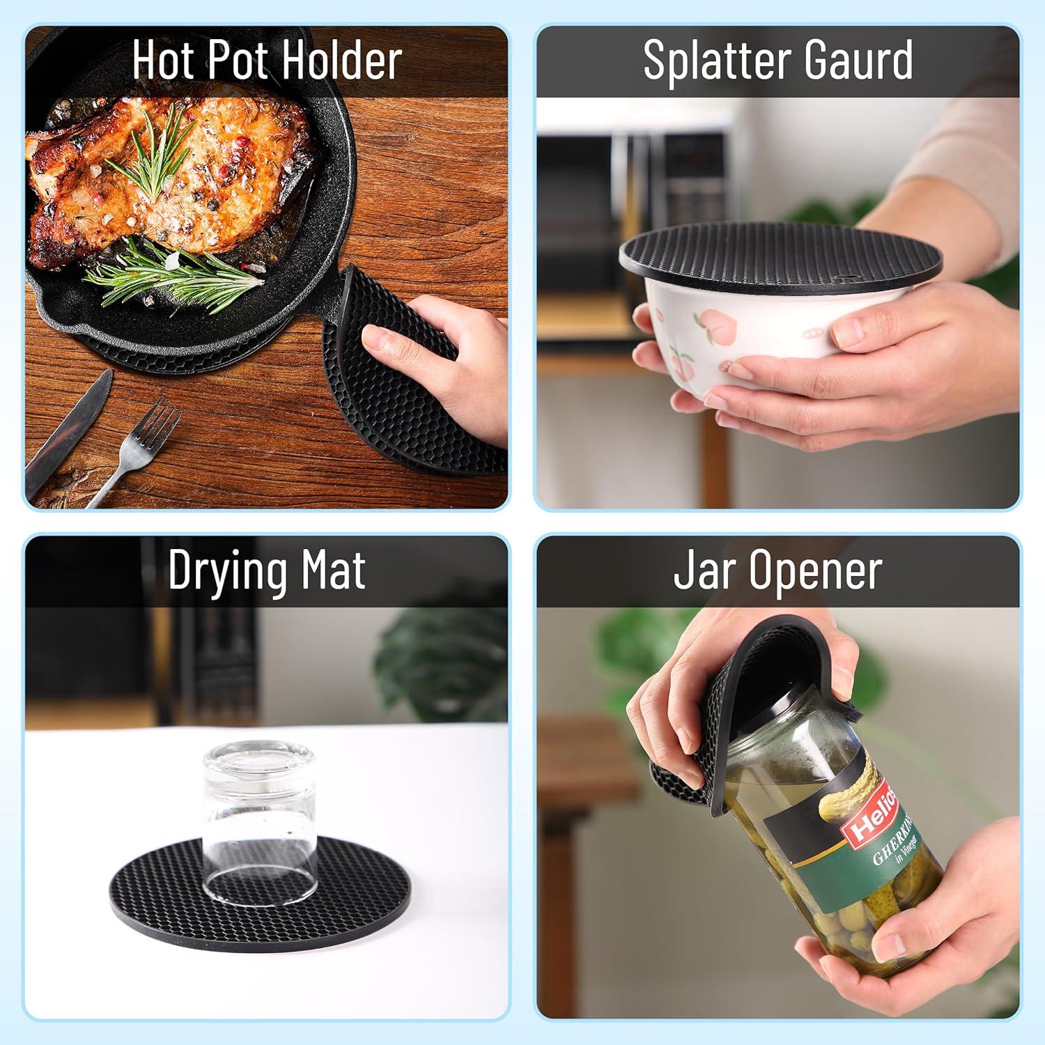 Tapetes de Silicona BTaT para Trivets - 2 Piezas Redondas Negros