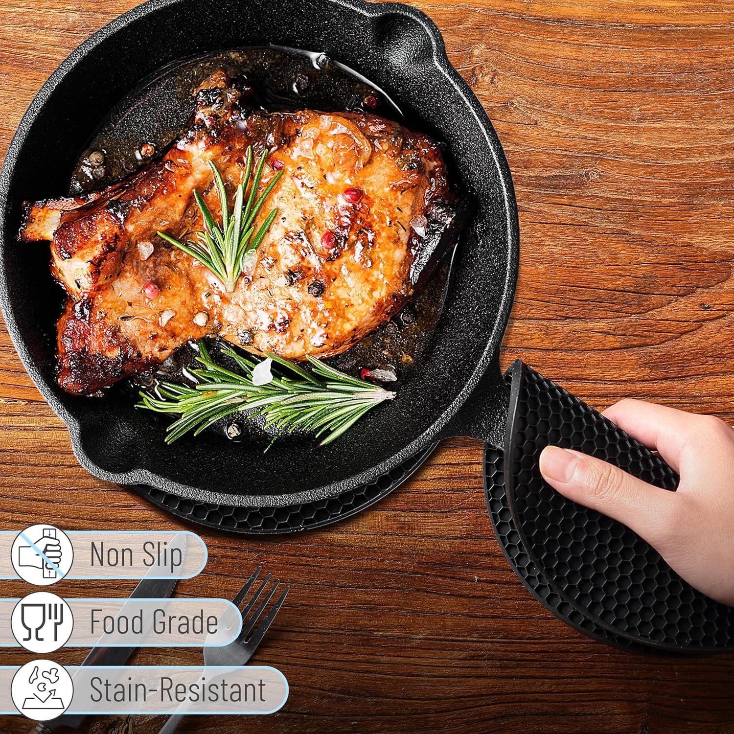 Tapetes de Silicona BTaT para Trivets - 2 Piezas Redondas Negros