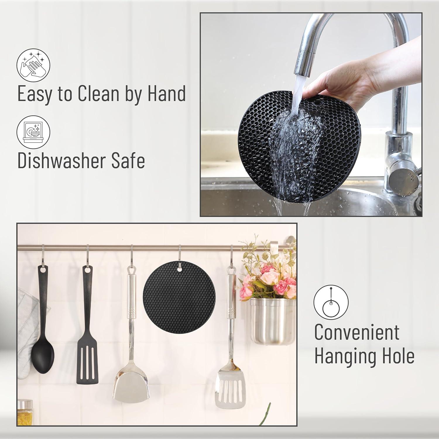 Tapetes de Silicona BTaT para Trivets - 2 Piezas Redondas Negros