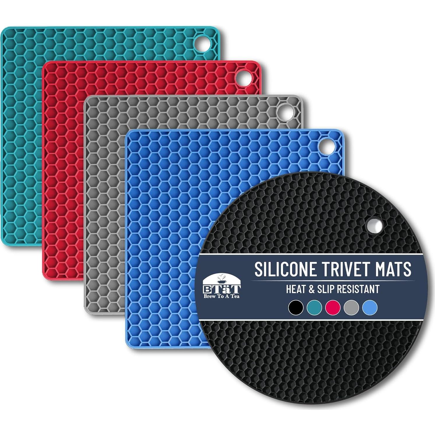 Tapetes de Silicona BTaT para Trivets - 2 Piezas Redondas Negros