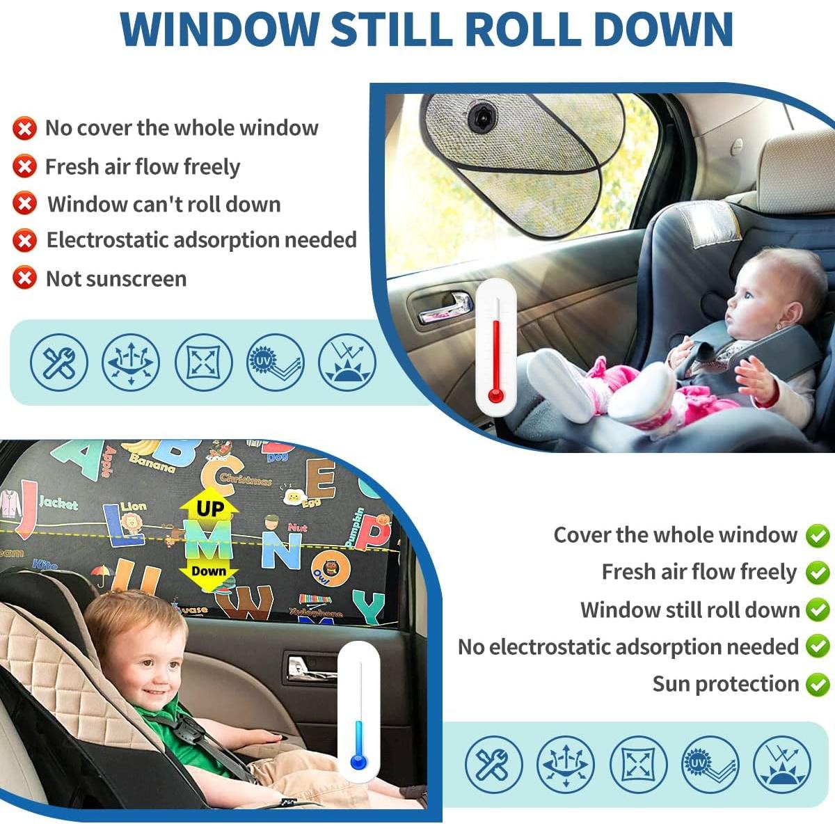 Sombrillas para Ventanas de Auto MOVINPE - Paquete de 2, Protección UV