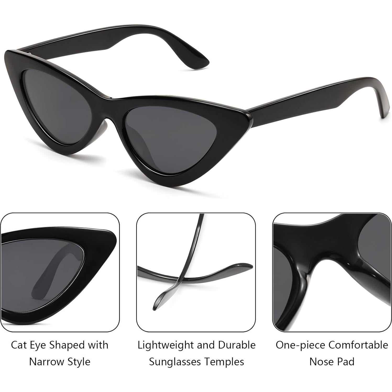 Gafas de Sol Ojo de Gato IOHLNG Retro para Mujeres - Montura Negra