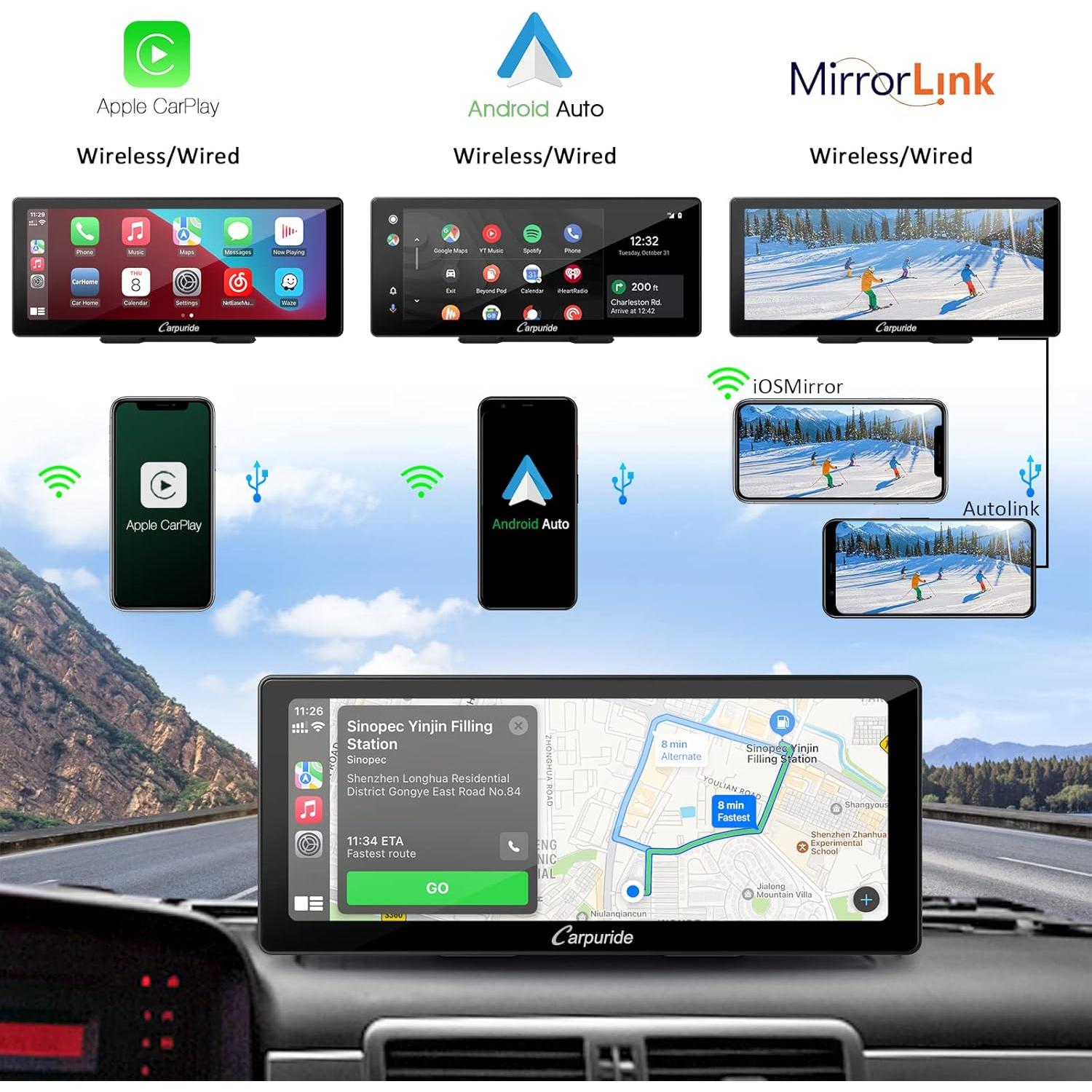 Estéreo Portátil Carpuride W103 10.3" Inalámbrico Carplay