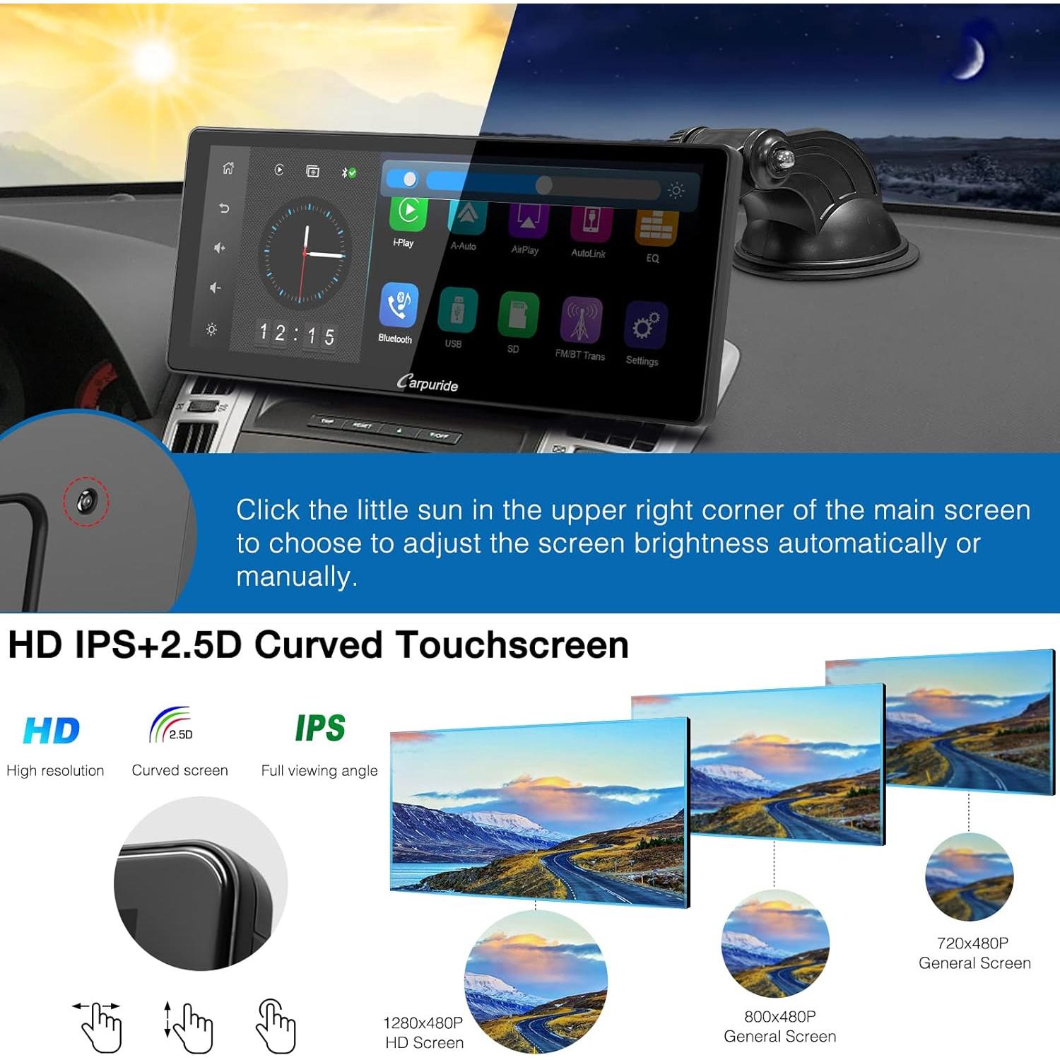 Estéreo Portátil Carpuride W103 10.3" Inalámbrico Carplay