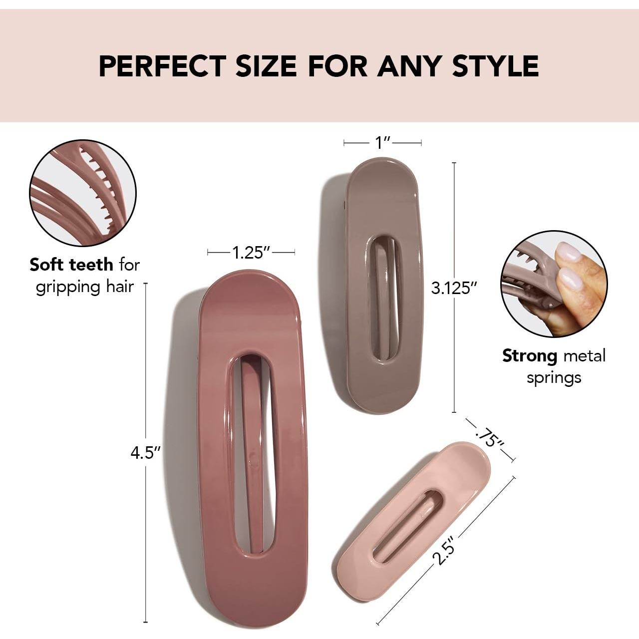 Pinzas Planas Kitsch Terracota 3pcs - Para Todo Tipo de Cabello