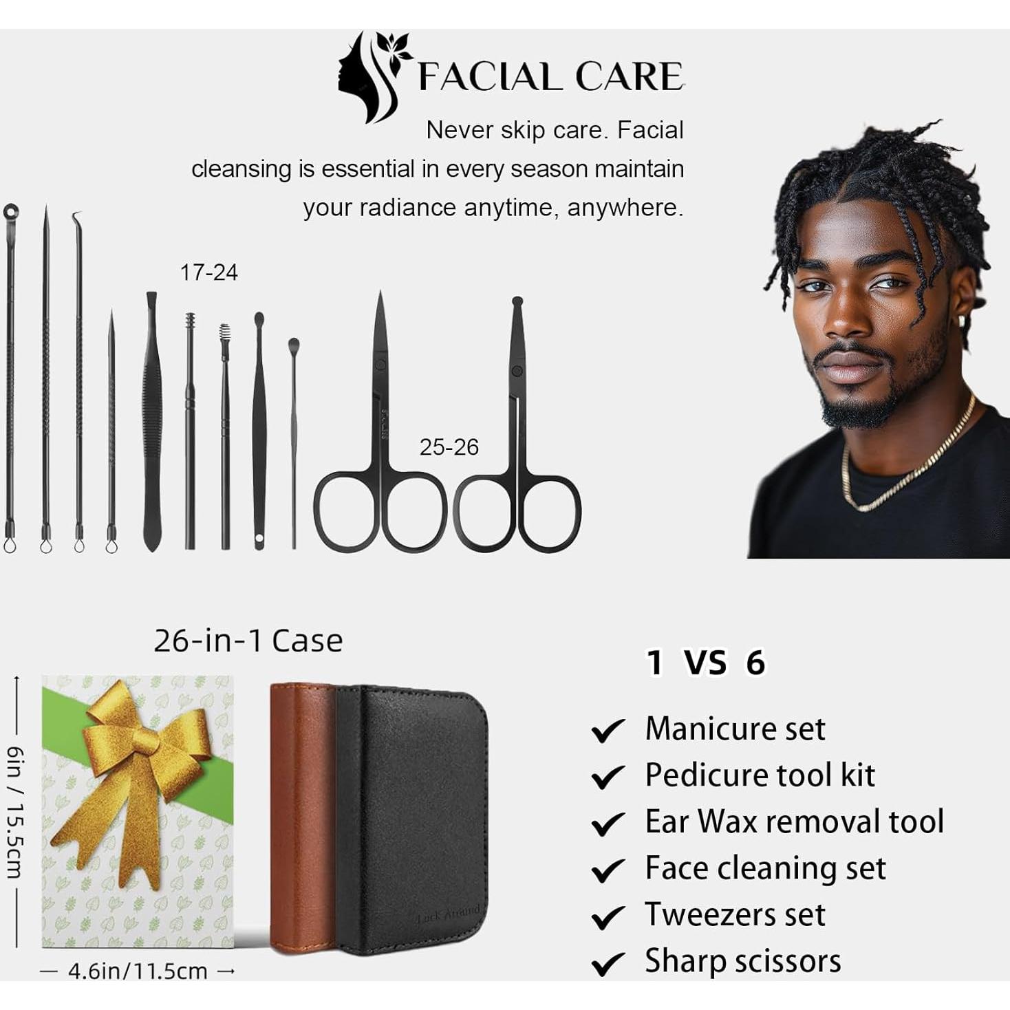 Set de Manicura y Pedicura Luck Around 26 Piezas Acero Inoxidable