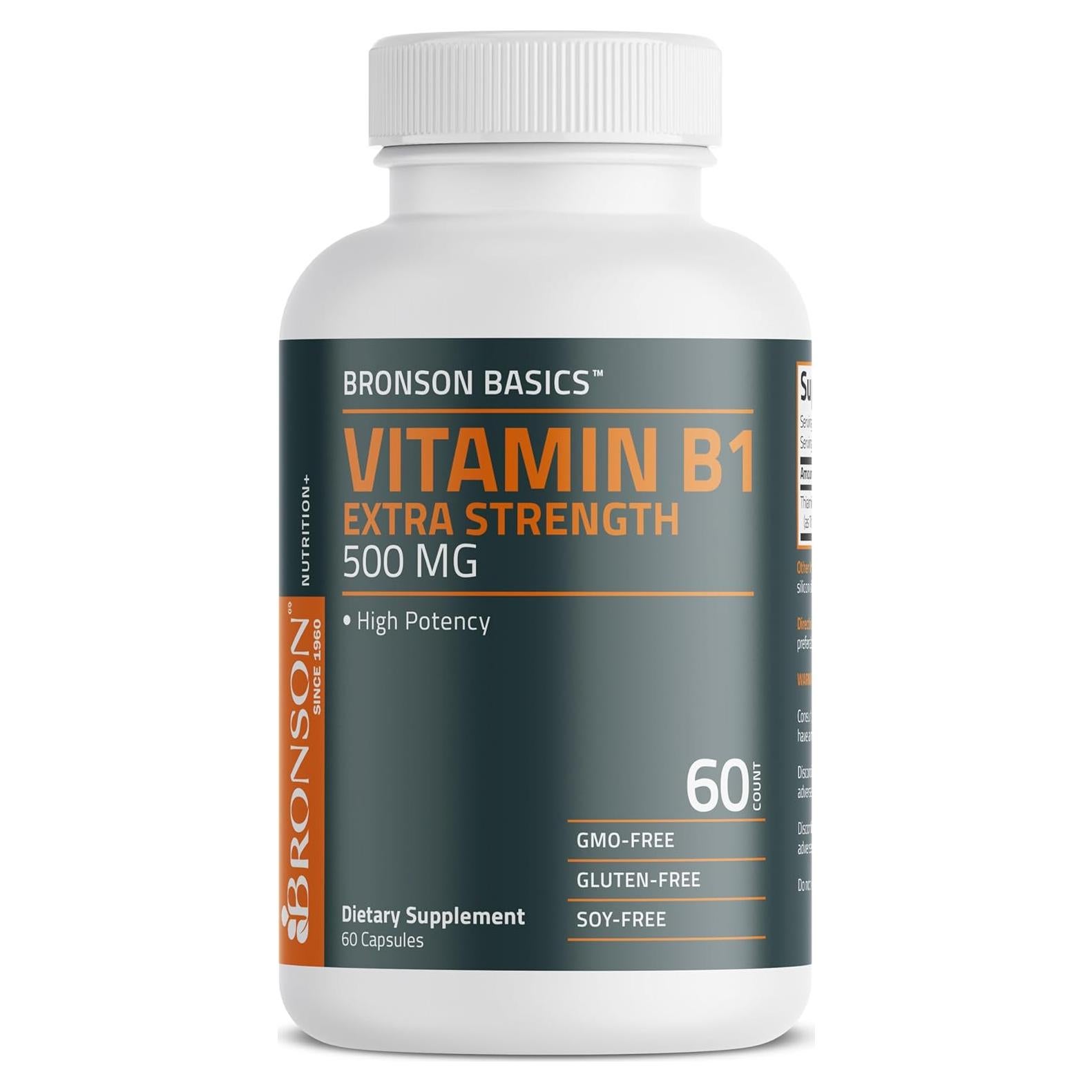 Vitamina B1 Extra Fuerte Bronson 500 MG 60 Cápsulas No-OGM