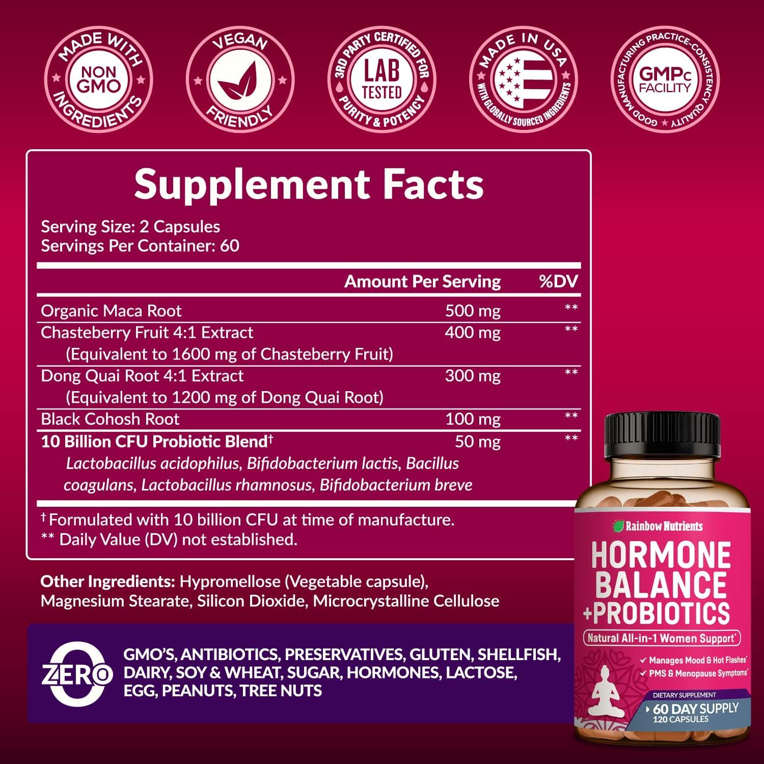 Suplemento Equilibrio Hormonal + Probióticos Rainbow Nutrients 120 Cápsulas