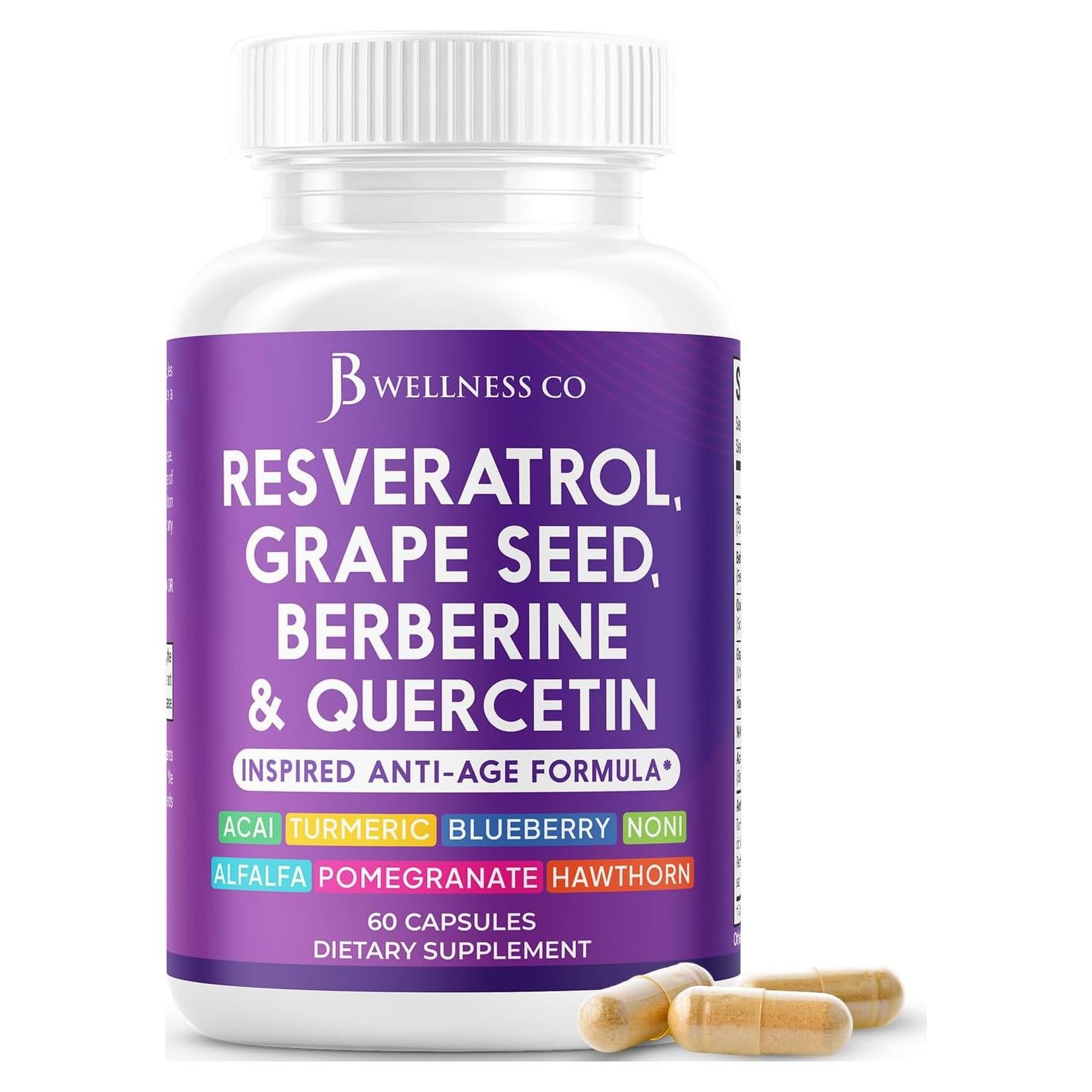 Suplemento Antienvejecimiento JB Wellness 60 Cápsulas Resveratrol