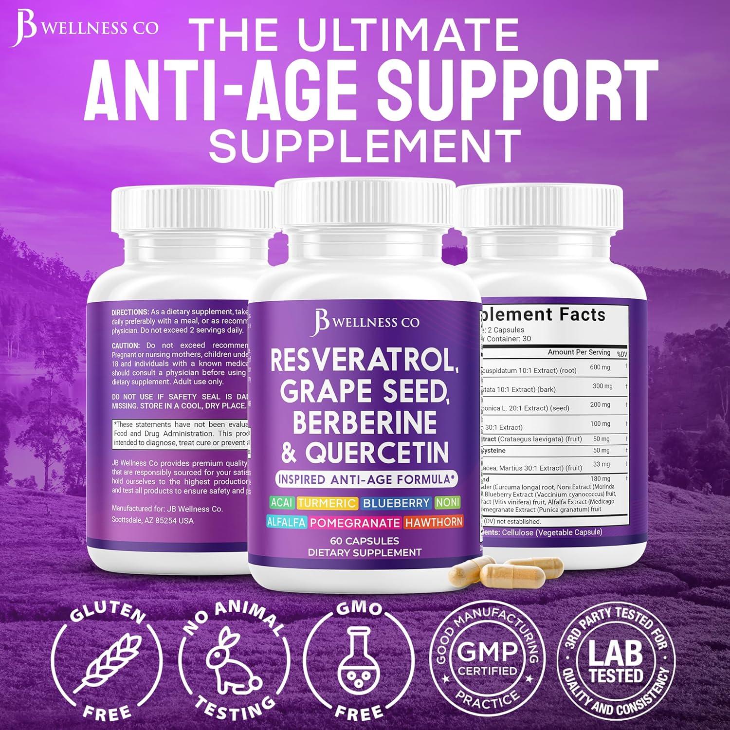 Suplemento Antienvejecimiento JB Wellness 60 Cápsulas Resveratrol