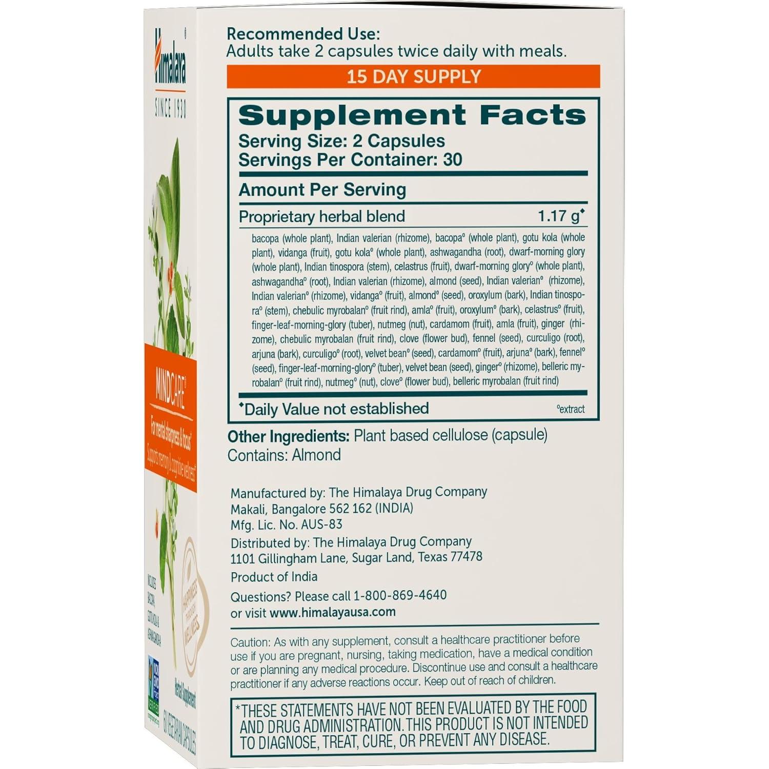 Himalaya MindCare Suplemento Nootrópico 60 Cápsulas 1170 mg