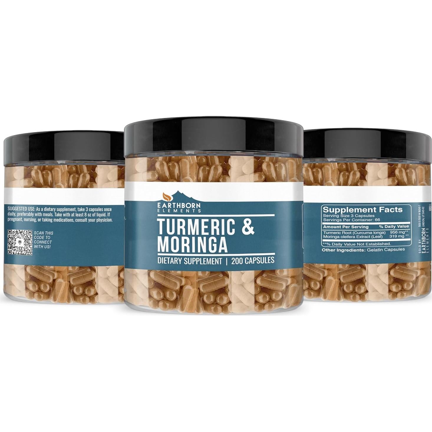 Cápsulas de Cúrcuma y Moringa Elementos de la Tierra 200 Unidades