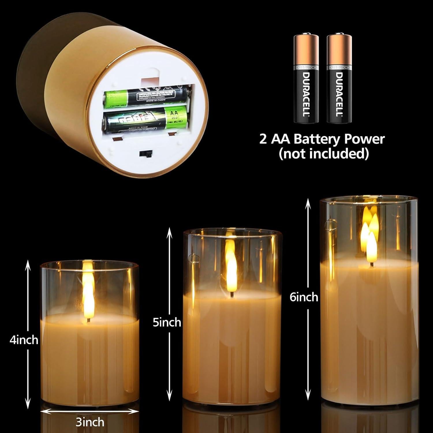 Juego de 3 Velas LED Sin Llama Eywamage Doradas con Control Remoto