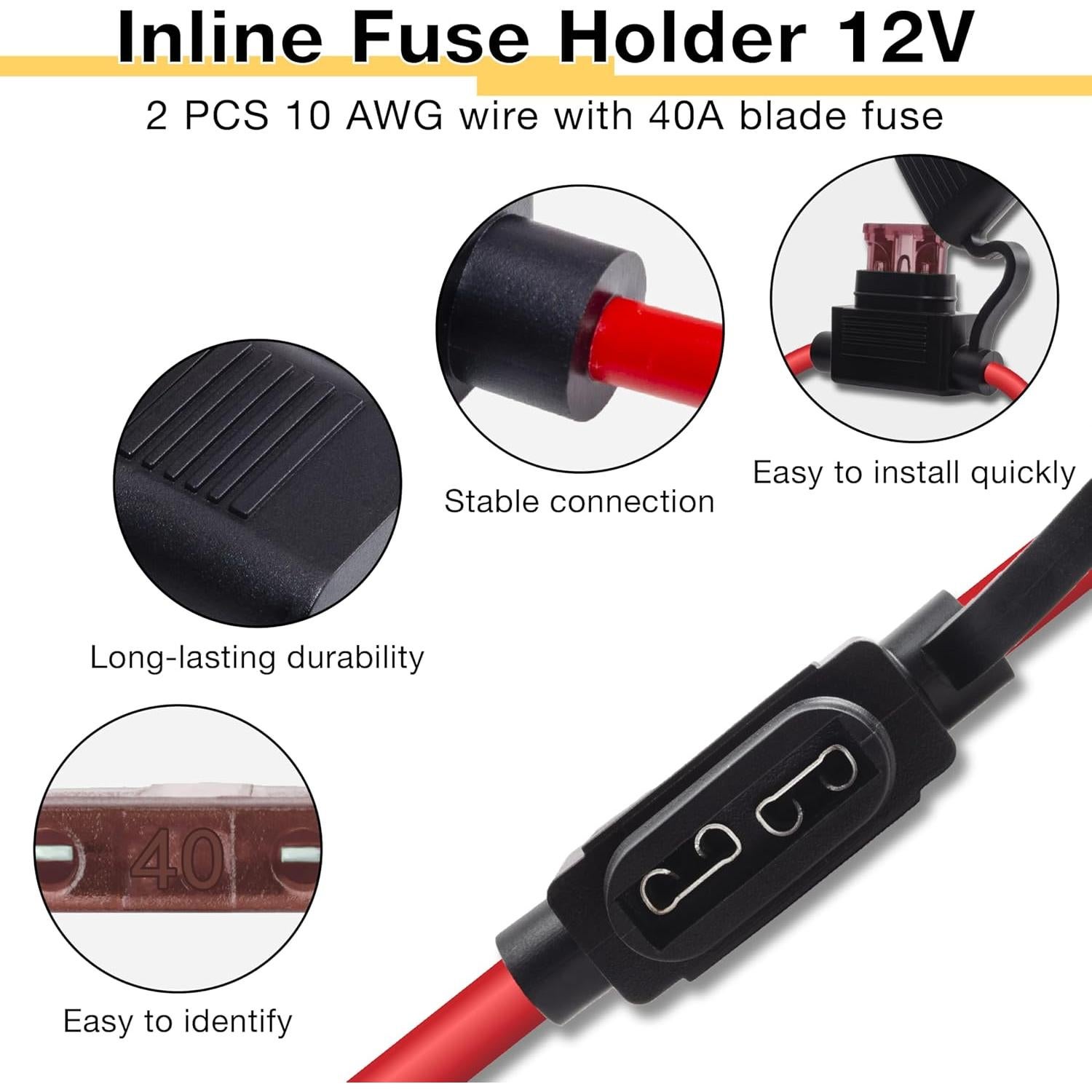 Soportes de Fusibles Inline 12V Ecocstm 10 AWG 40A Impermeables