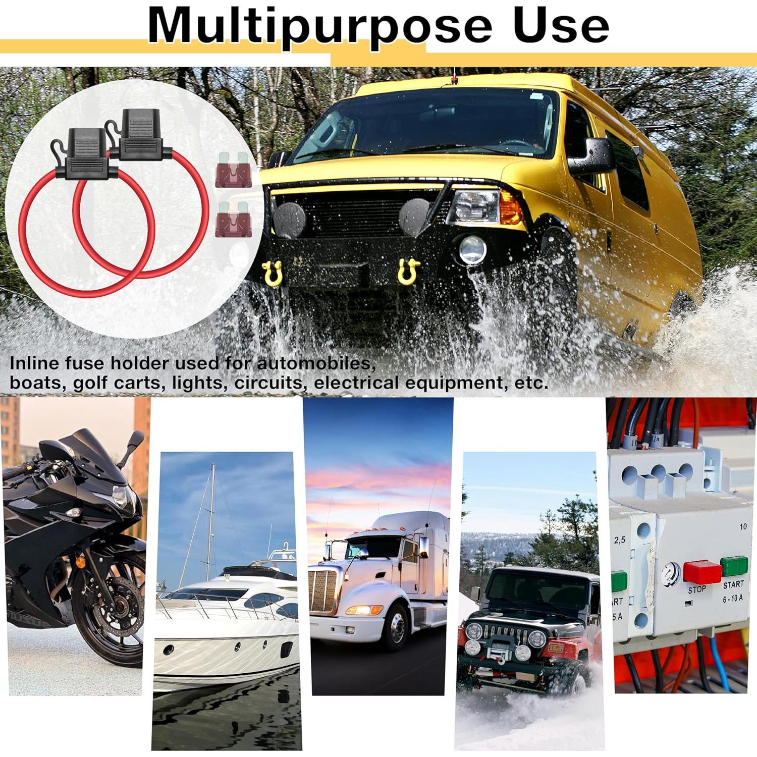 Soportes de Fusibles Inline 12V Ecocstm 10 AWG 40A Impermeables