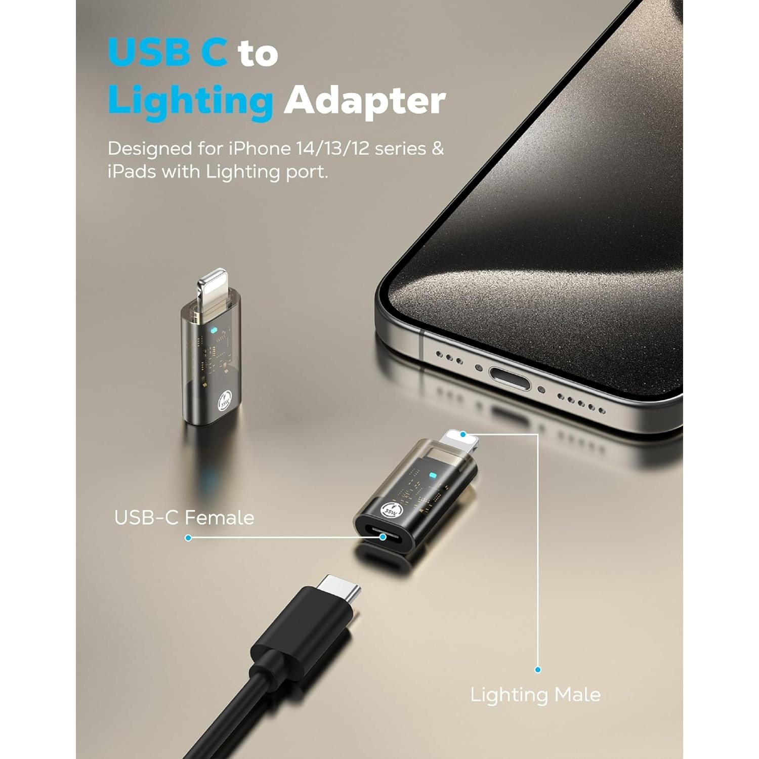 Adaptador USB C a Lightning MoKo 35W Carga Rápida