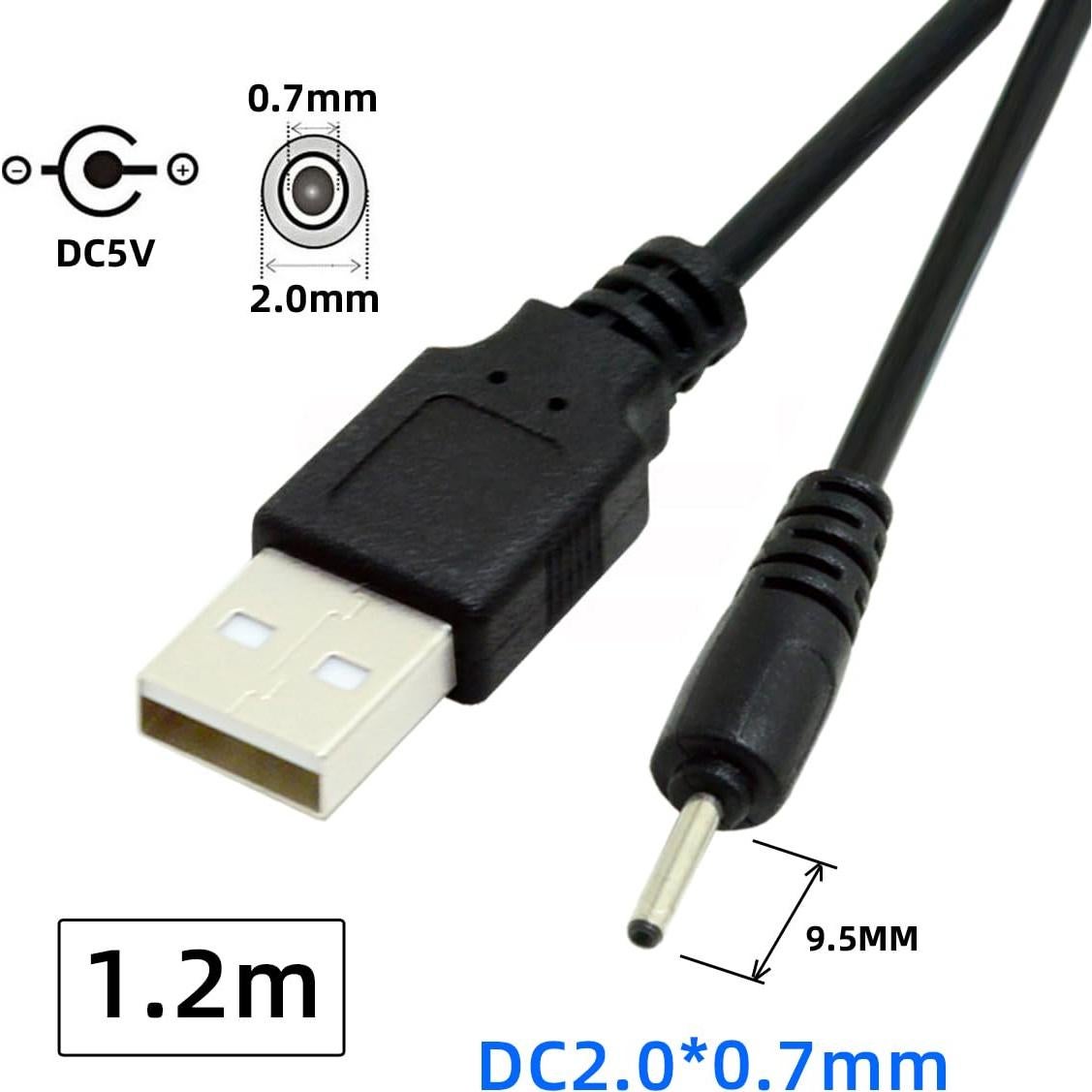 Cable USB a DC 2.0x0.7mm CY 100cm 5V 24AWG