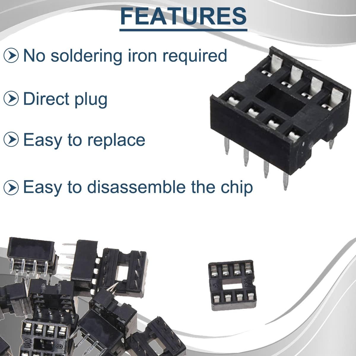 50 Adaptadores Zócalo IC 8 Pines 2.54mm DAOKAI