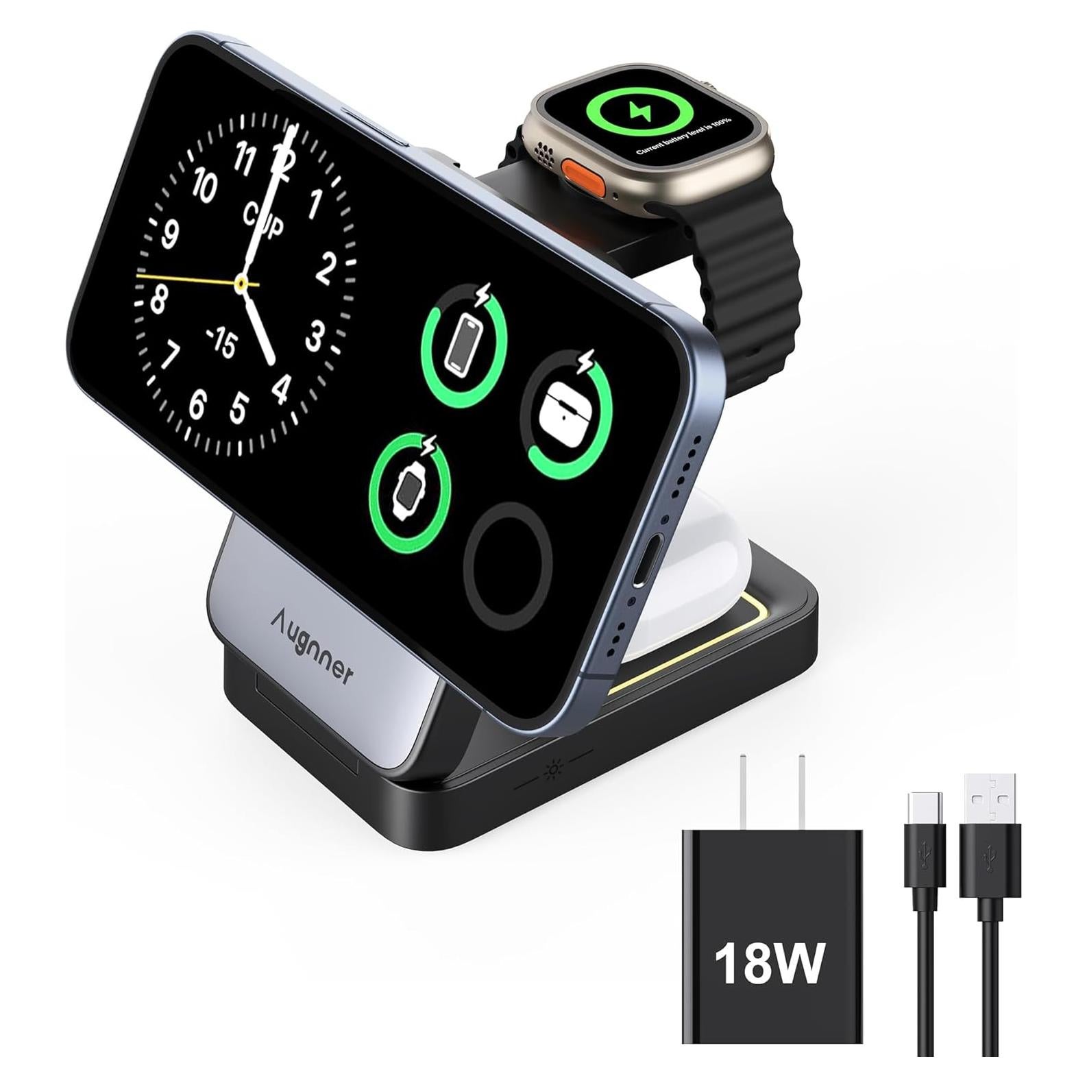 Estación de Carga 3 en 1 Augnner W91 Plegable 15W para Apple