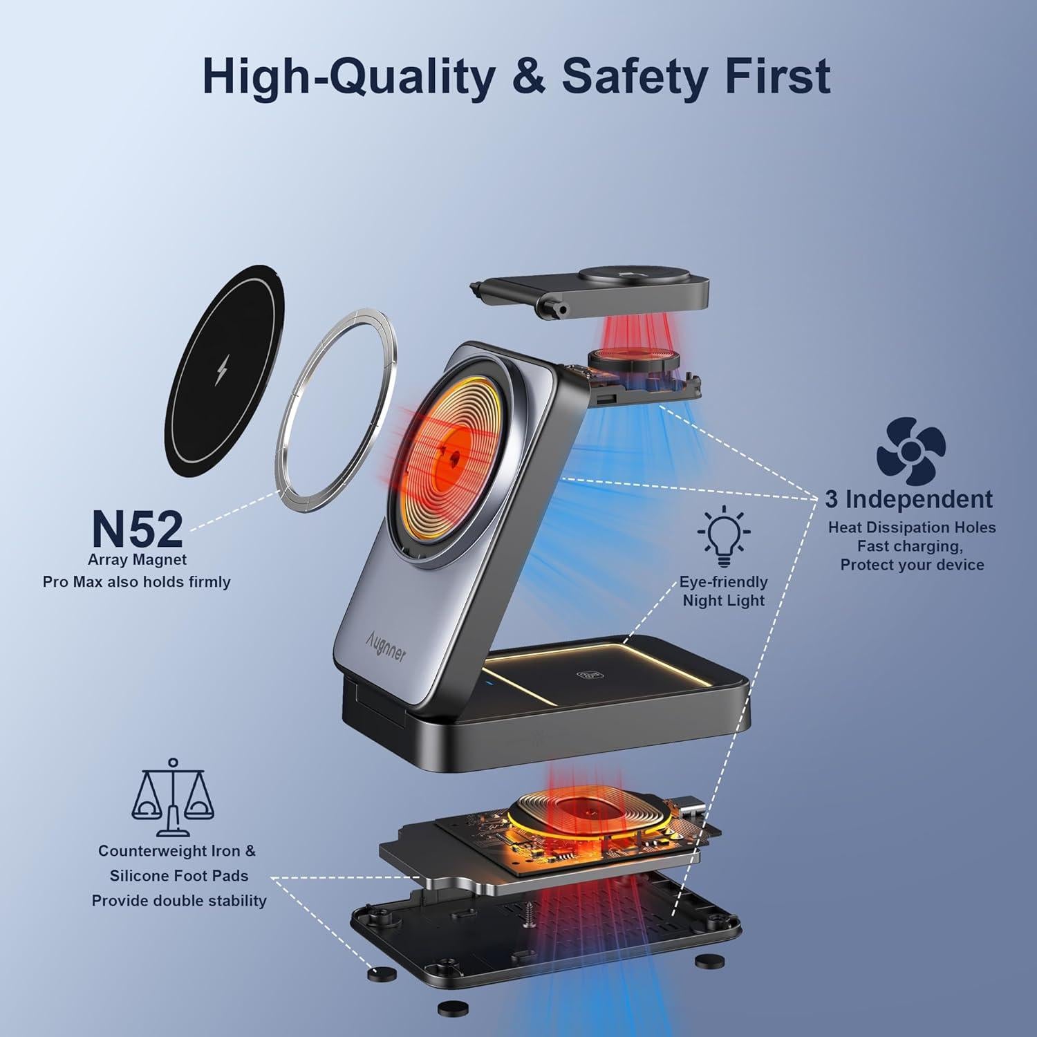 Estación de Carga 3 en 1 Augnner W91 Plegable 15W para Apple