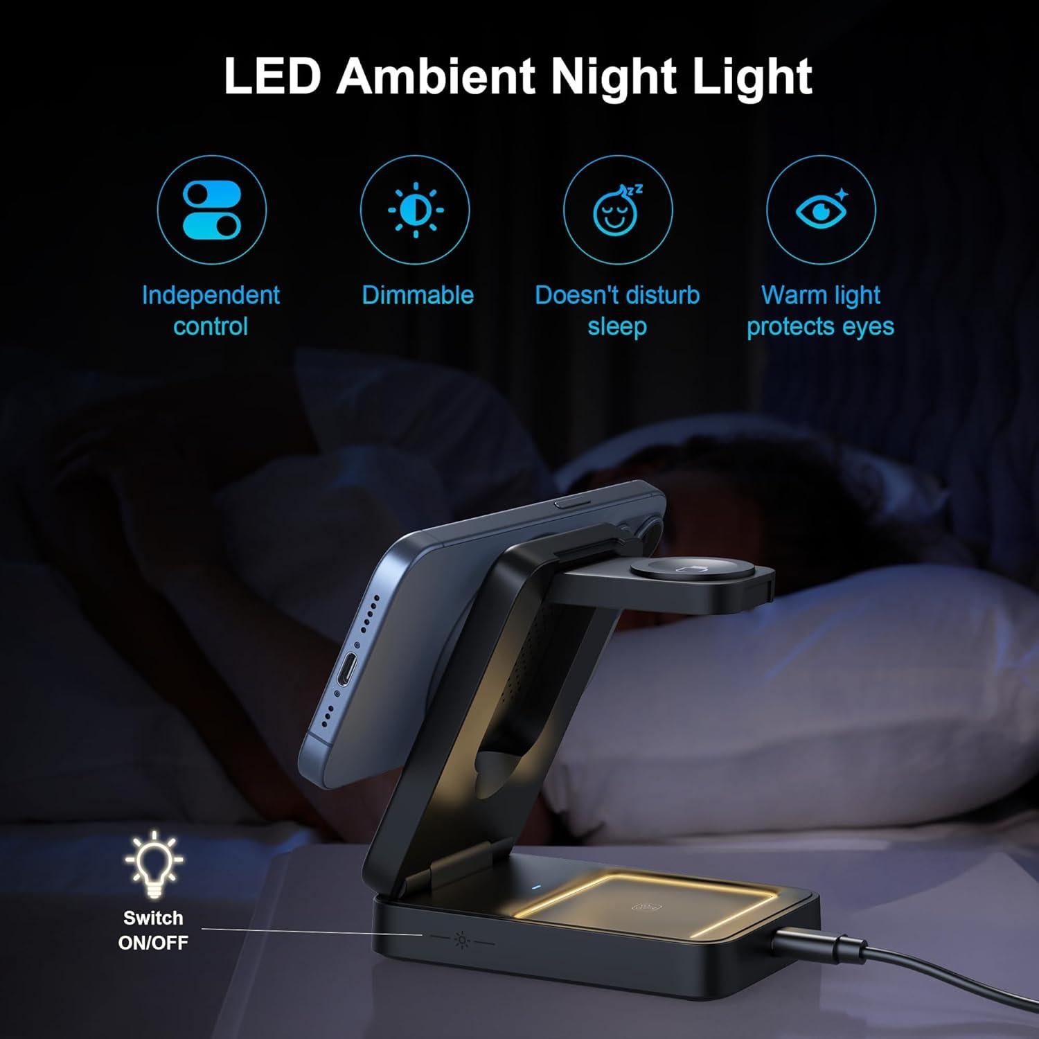 Estación de Carga 3 en 1 Augnner W91 Plegable 15W para Apple