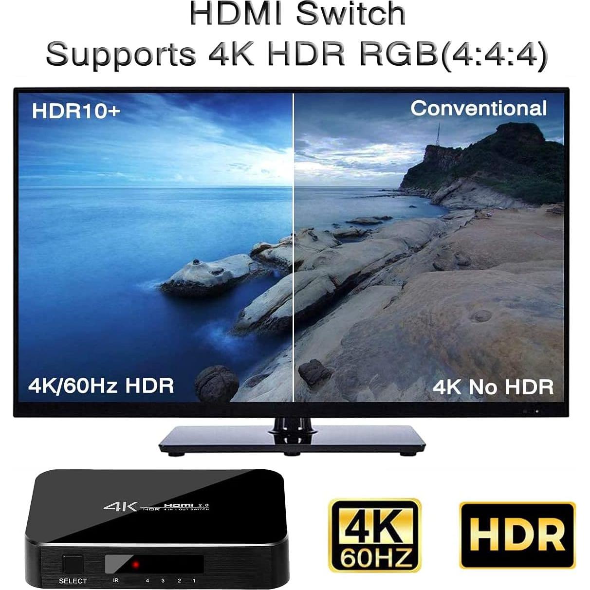 Conmutador HDMI 4X1 ENBUER 4K Ultra HD 60Hz Control Remoto